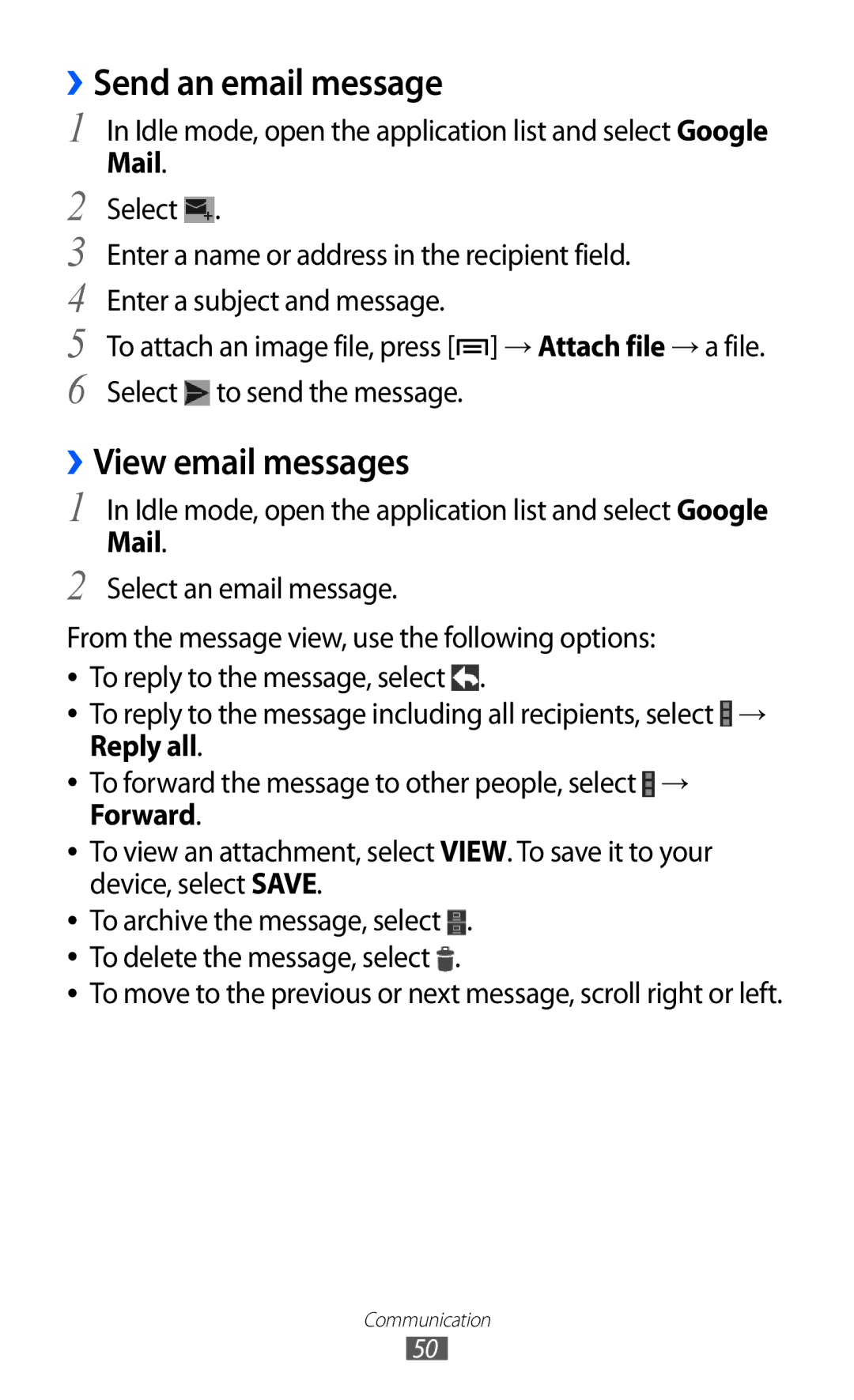 Samsung GT-I9100LKGXEF, GT-I9100LKGDBT, GT-I9100RWGDBT, GT-I9100RWGXEF ››Send an email message, ››View email messages, Mail 