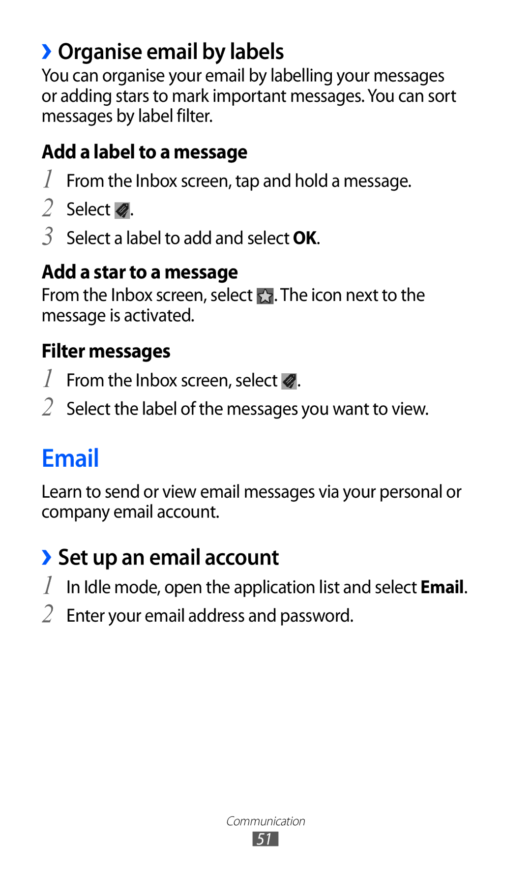 Samsung GT-I9100RWGXEF, GT-I9100LKGDBT, GT-I9100RWGDBT, GT-I9100LKGXEF ››Organise email by labels, ››Set up an email account 