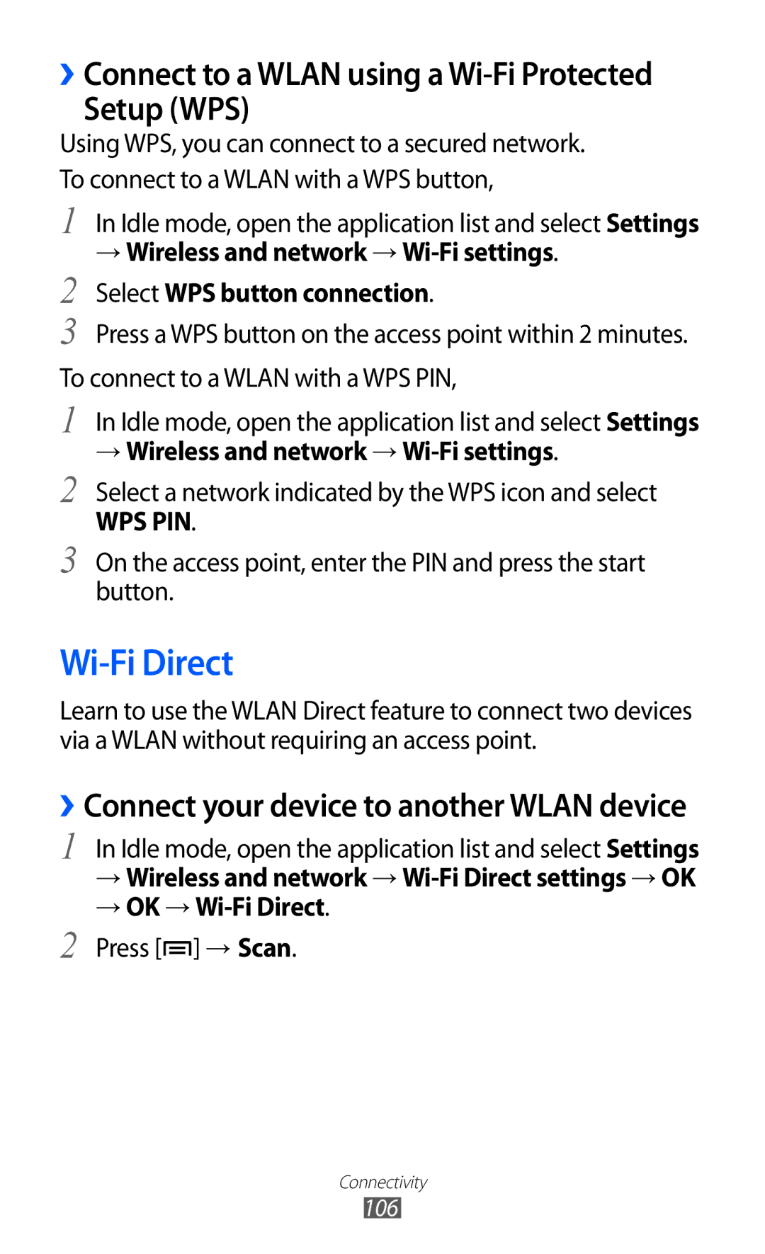 Samsung GT-I9100LKGXEF, GT-I9100LKGDBT, GT-I9100RWGDBT, GT-I9100RWGXEF, GT-I9100OIGXEF Setup WPS, → OK → Wi-Fi Direct 