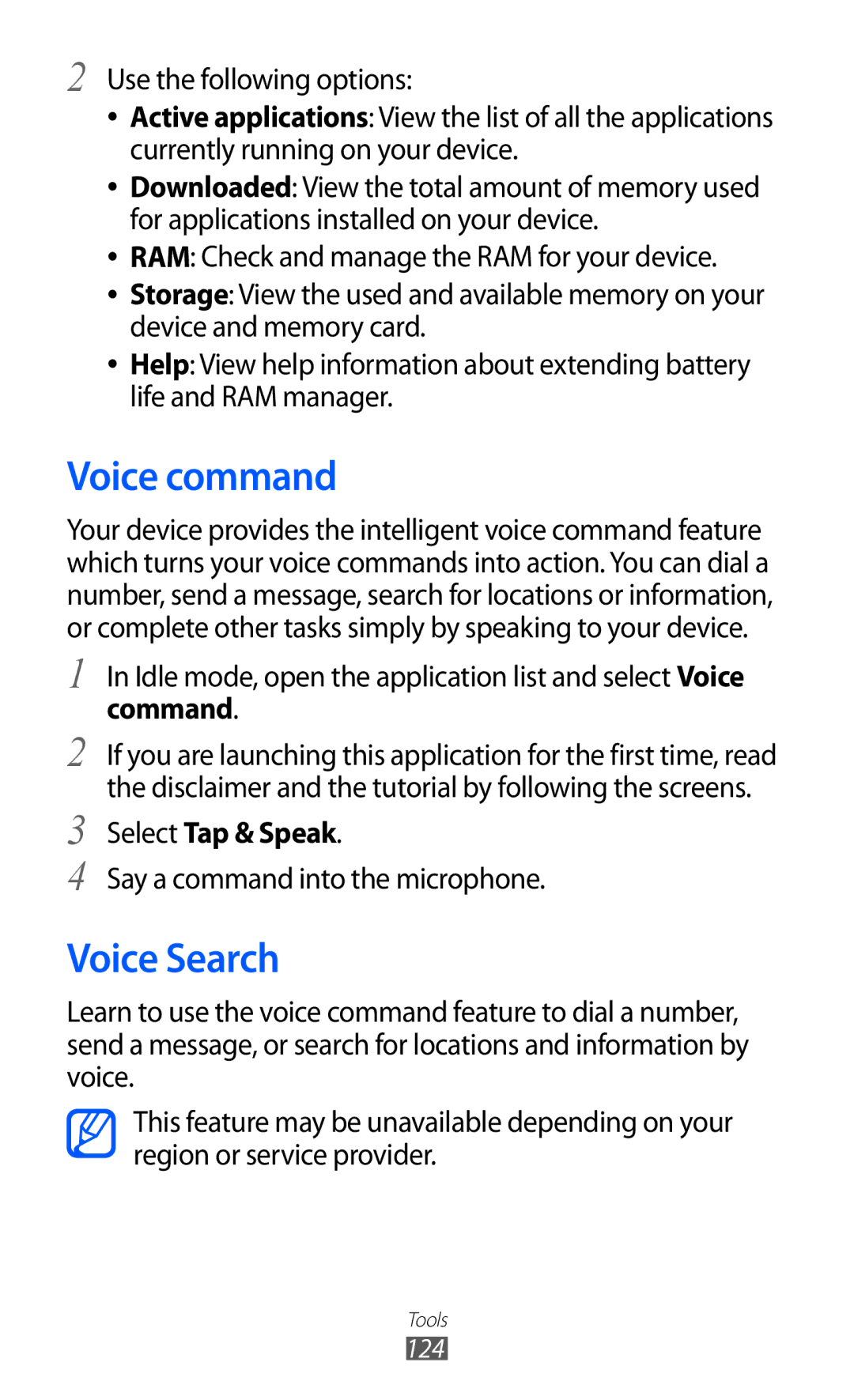 Samsung GT-I9100OIGXEF, GT-I9100LKGDBT, GT-I9100RWGDBT, GT-I9100LKGXEF manual Voice command, Voice Search, Select Tap & Speak 