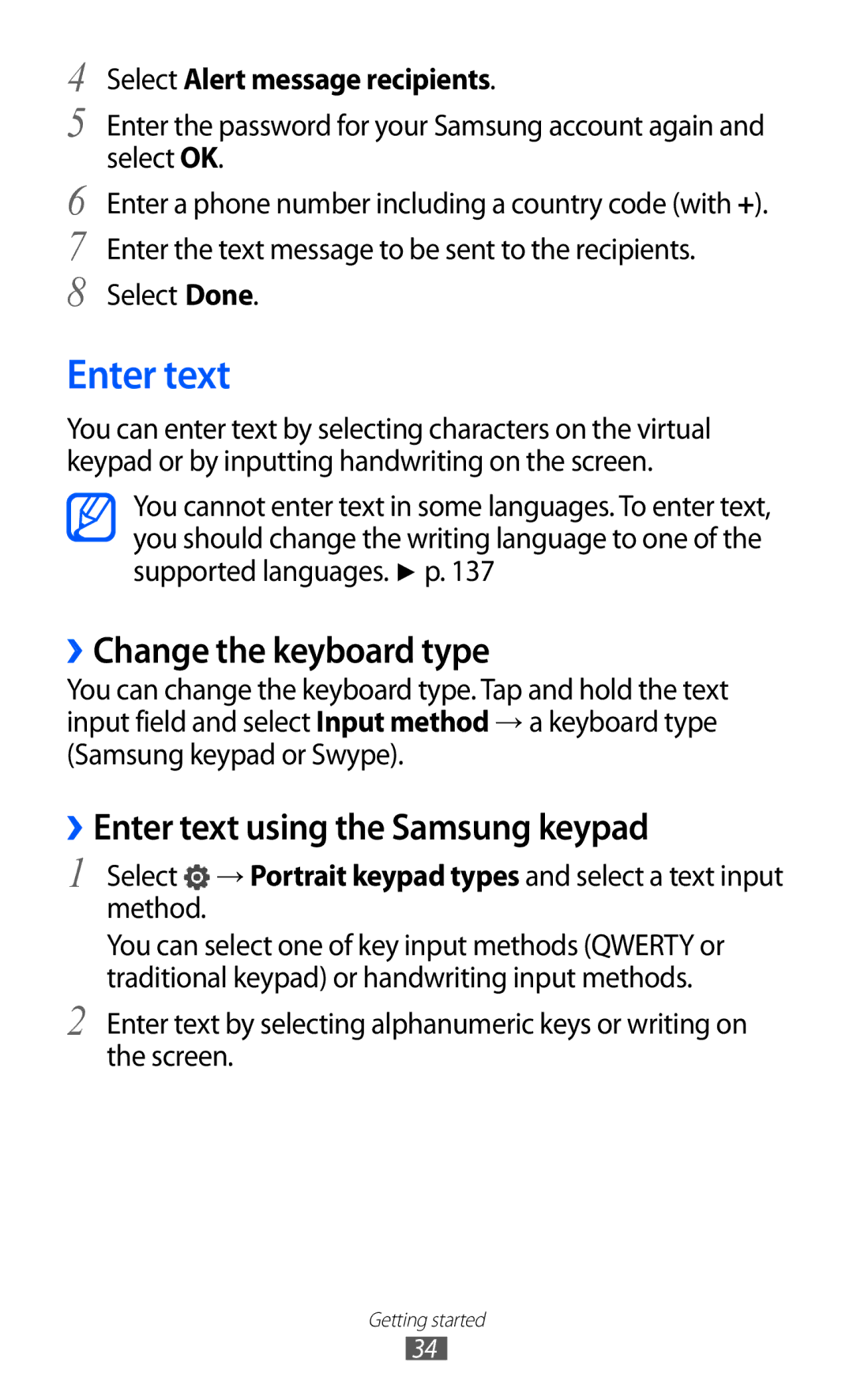 Samsung GT-I9100LKGXEF, GT-I9100LKGDBT manual ››Change the keyboard type, ››Enter text using the Samsung keypad 