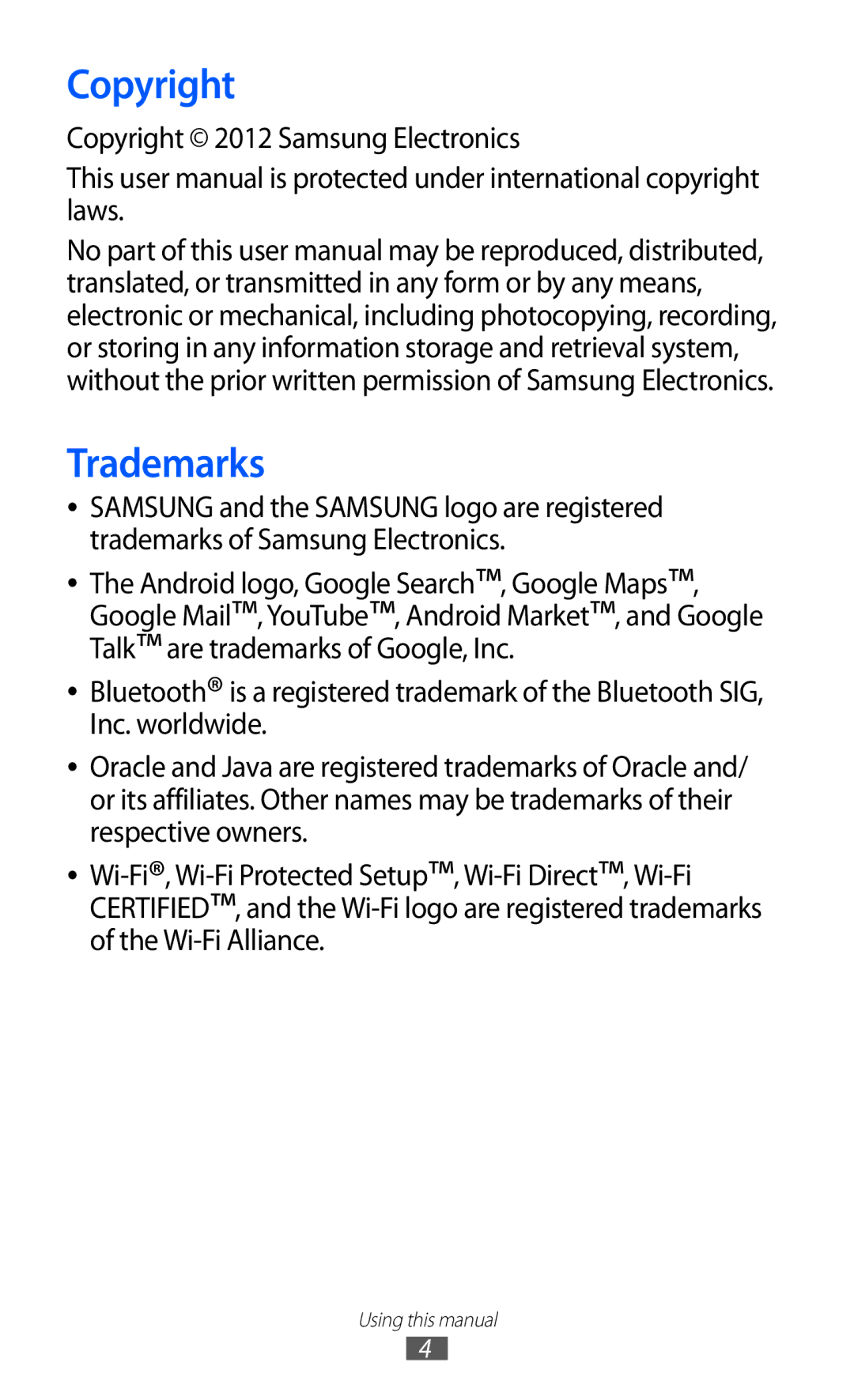 Samsung GT-I9100OIGXEF, GT-I9100LKGDBT, GT-I9100RWGDBT, GT-I9100LKGXEF, GT-I9100RWGXEF, GT-I9100RWGXEZ Copyright, Trademarks 