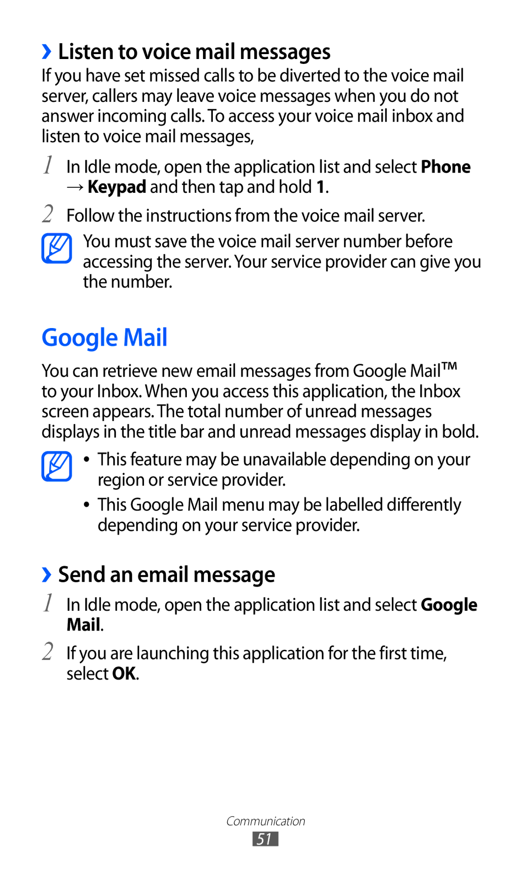 Samsung GT-I9100RWGXEF, GT-I9100LKGDBT manual Google Mail, ››Listen to voice mail messages, ››Send an email message 