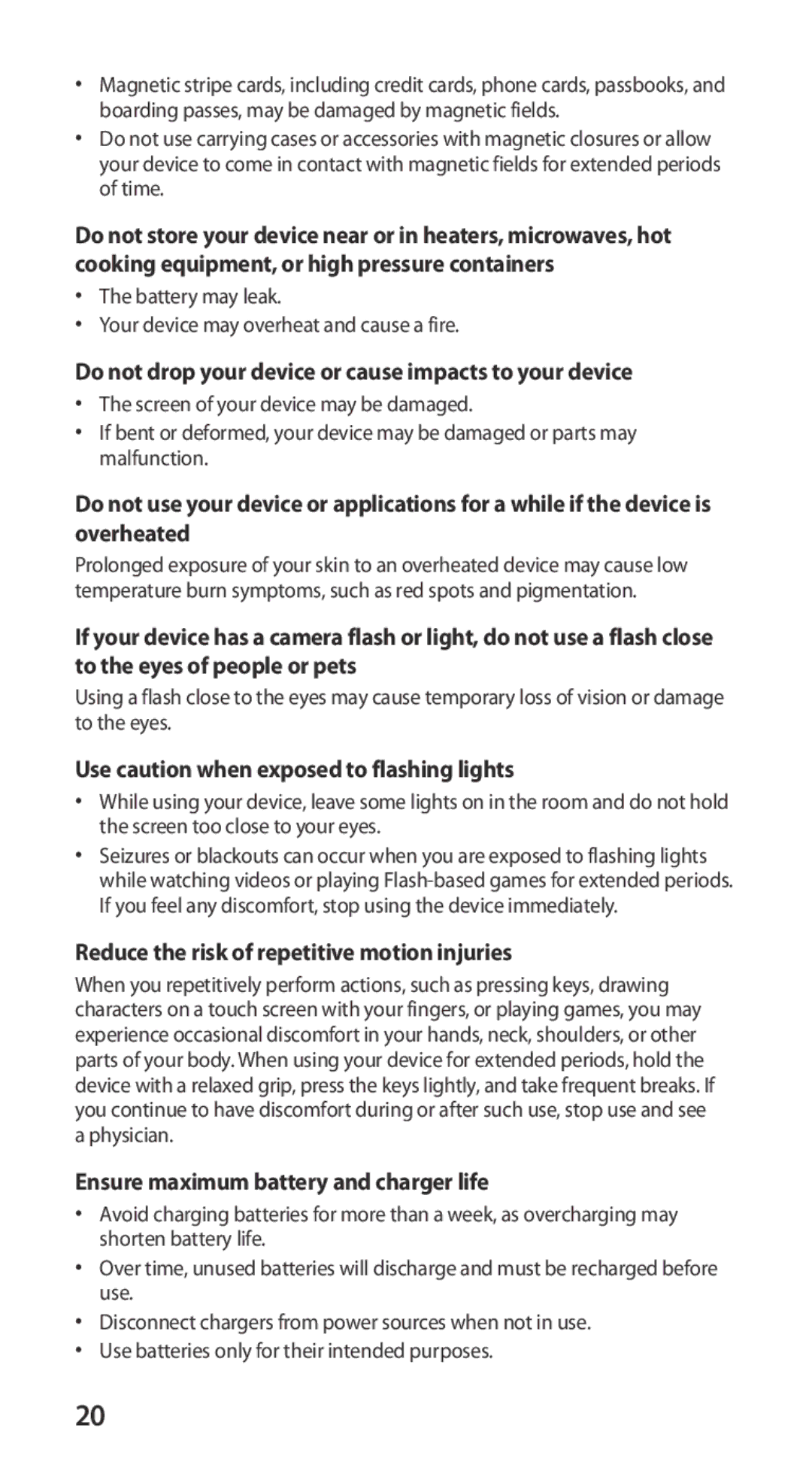 Samsung GT-I9100RWGFOP Do not drop your device or cause impacts to your device, Ensure maximum battery and charger life 