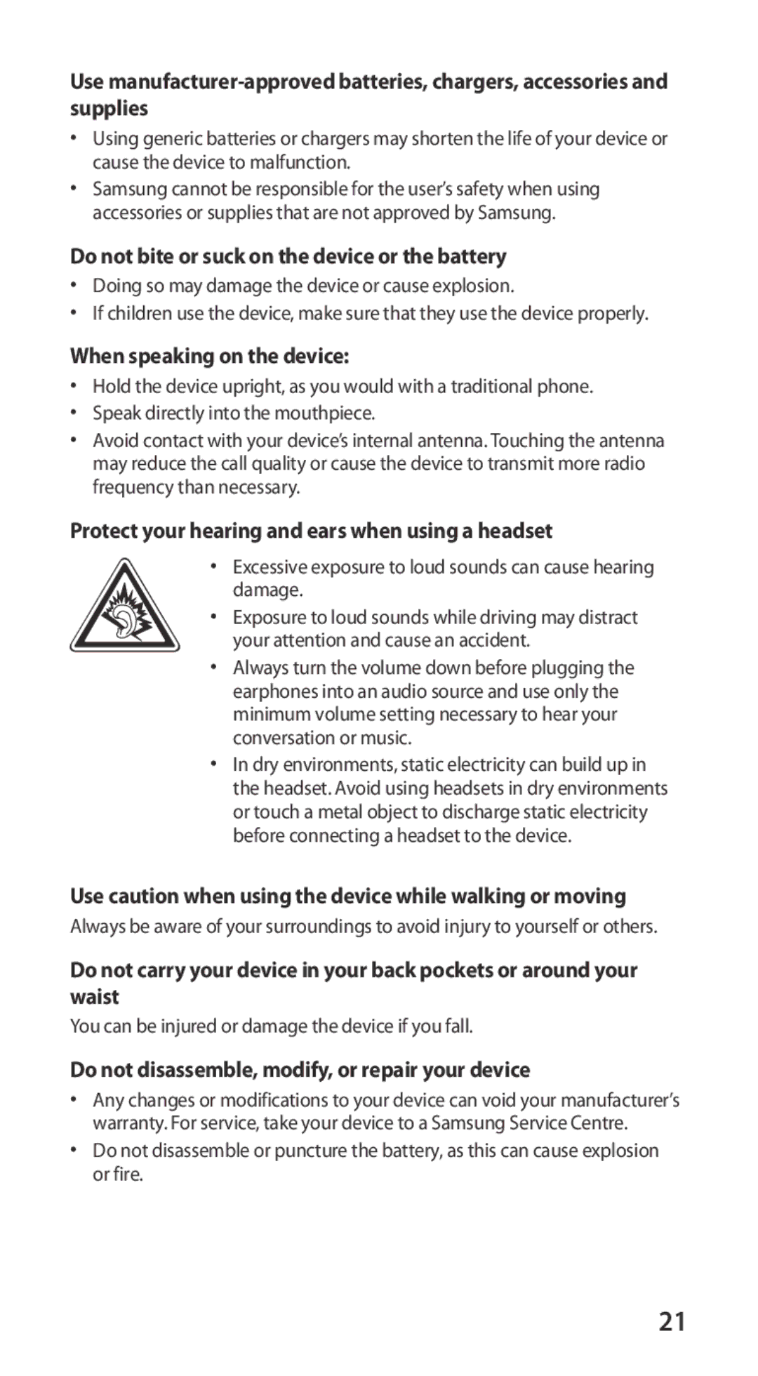 Samsung GT-I9100LKGXEF, GT-I9100RWGXEF manual Do not bite or suck on the device or the battery, When speaking on the device 