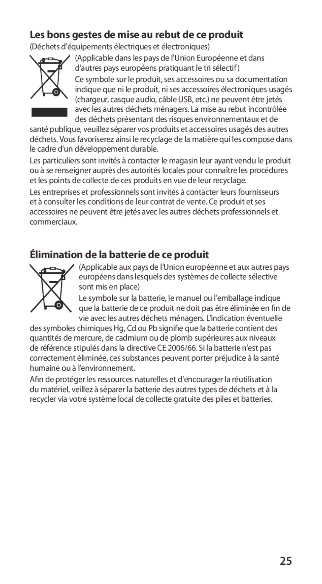 Samsung GT-I9100RWGXEF manual Les bons gestes de mise au rebut de ce produit, Élimination de la batterie de ce produit 