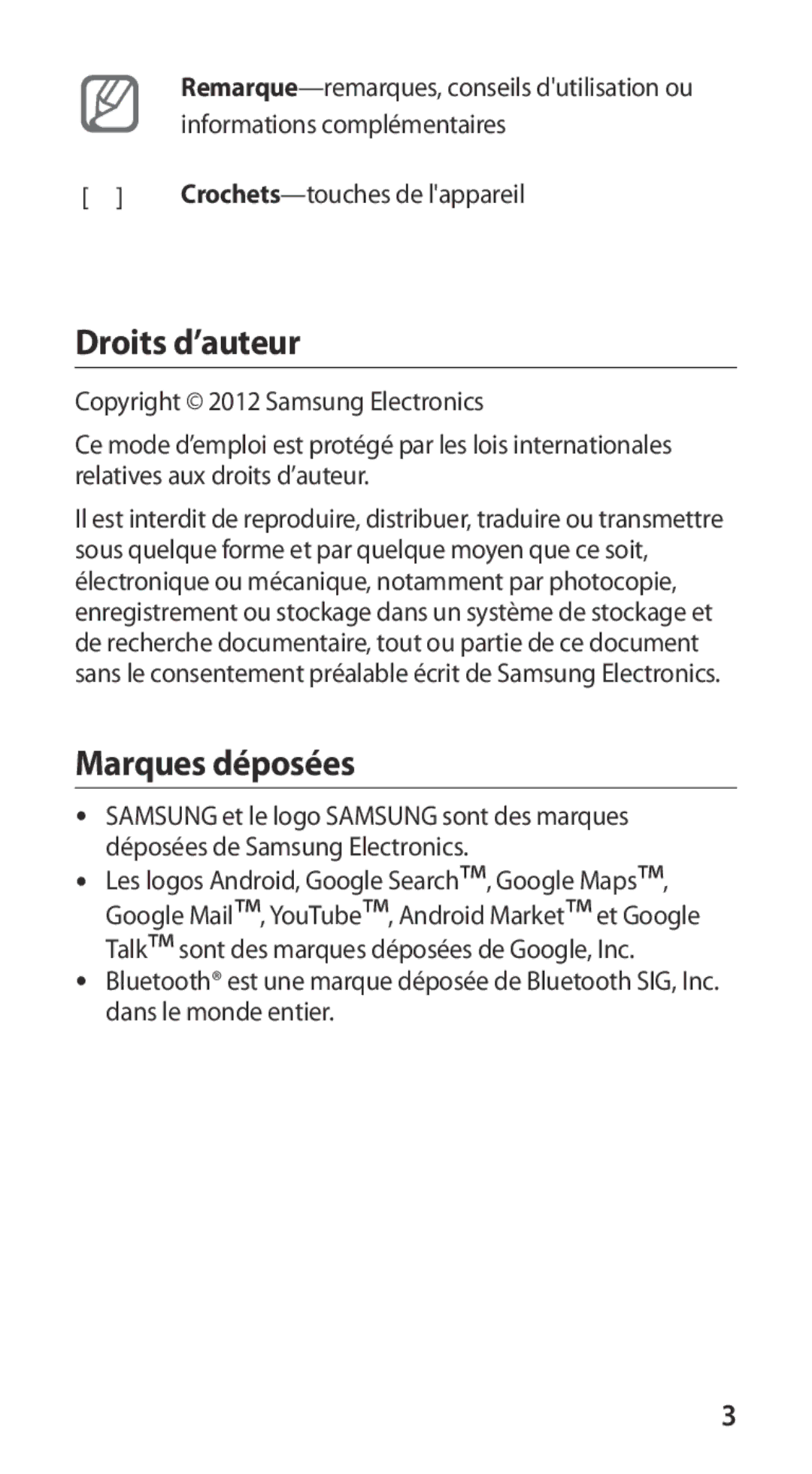 Samsung GT-I9100LKGXEF, GT-I9100RWGXEF, GT-I9100OIGXEF manual Droits d’auteur, Marques déposées 