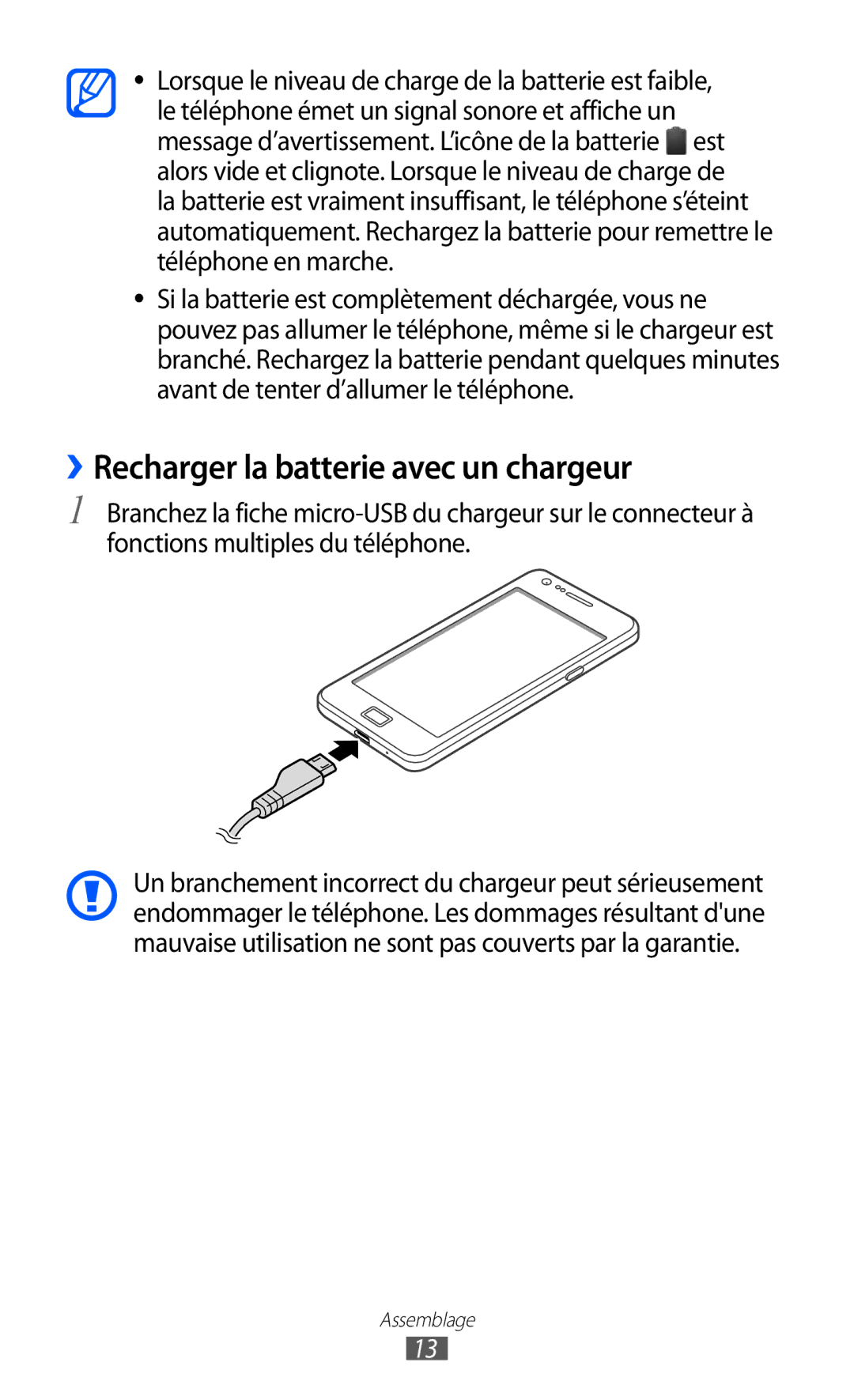 Samsung GT-I9100RWGXEF, GT-I9100LKGXEF, GT-I9100OIGXEF manual ››Recharger la batterie avec un chargeur 