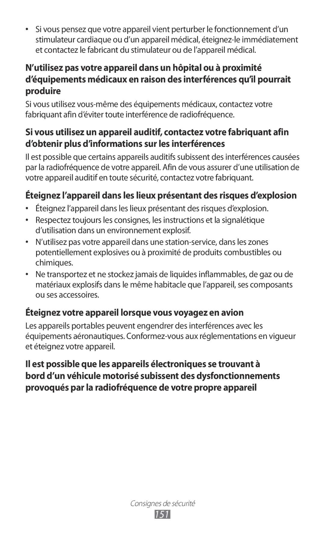 Samsung GT-I9100RWGXEF, GT-I9100LKGXEF, GT-I9100OIGXEF manual 151, Éteignez votre appareil lorsque vous voyagez en avion 