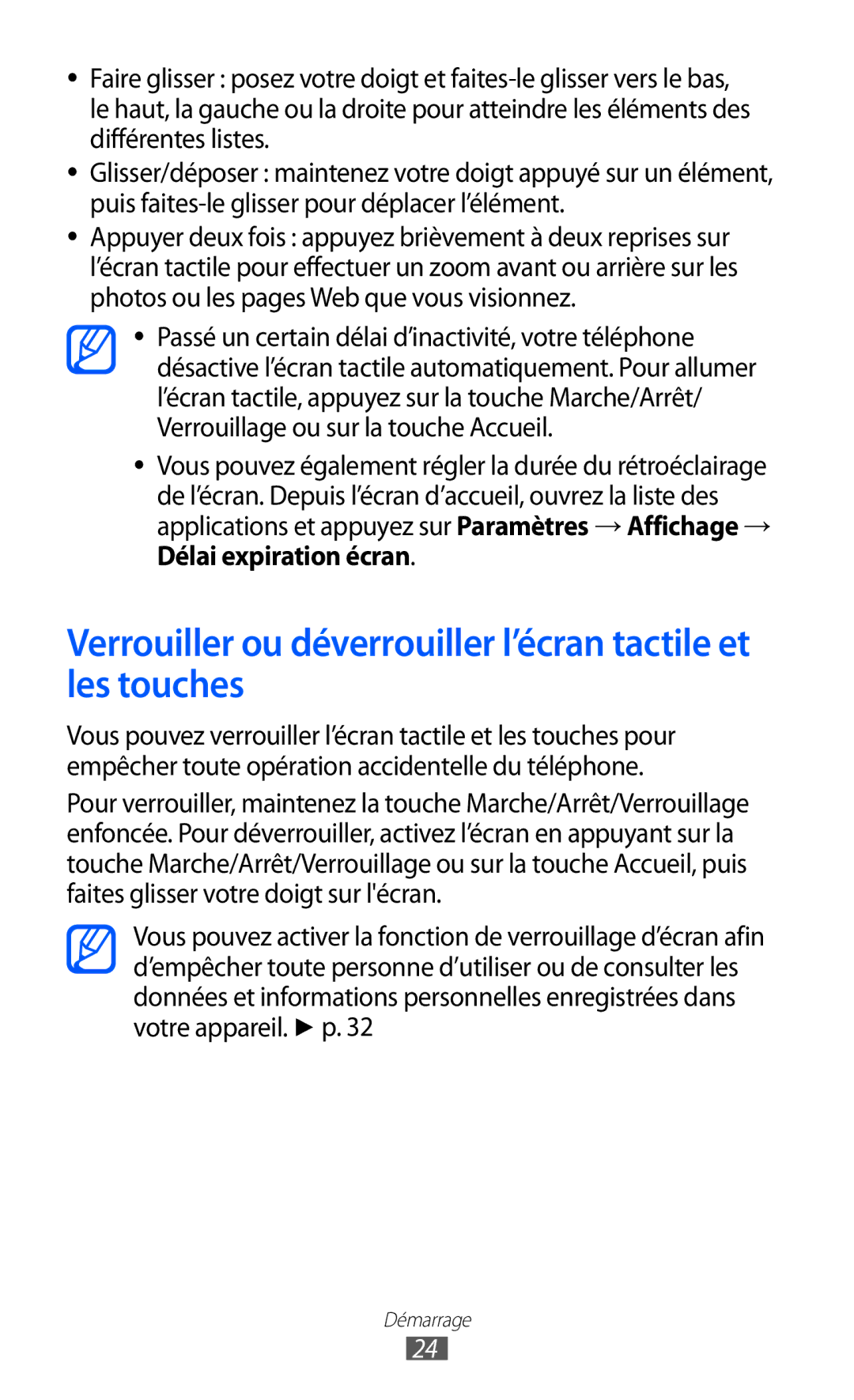 Samsung GT-I9100LKGXEF, GT-I9100RWGXEF, GT-I9100OIGXEF manual Verrouiller ou déverrouiller l’écran tactile et les touches 