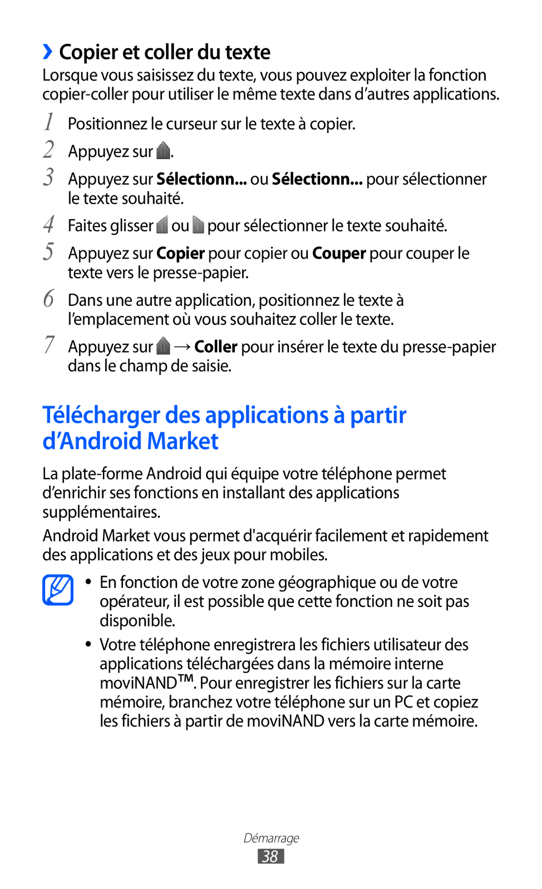 Samsung GT-I9100OIGXEF, GT-I9100LKGXEF Télécharger des applications à partir d’Android Market, ››Copier et coller du texte 