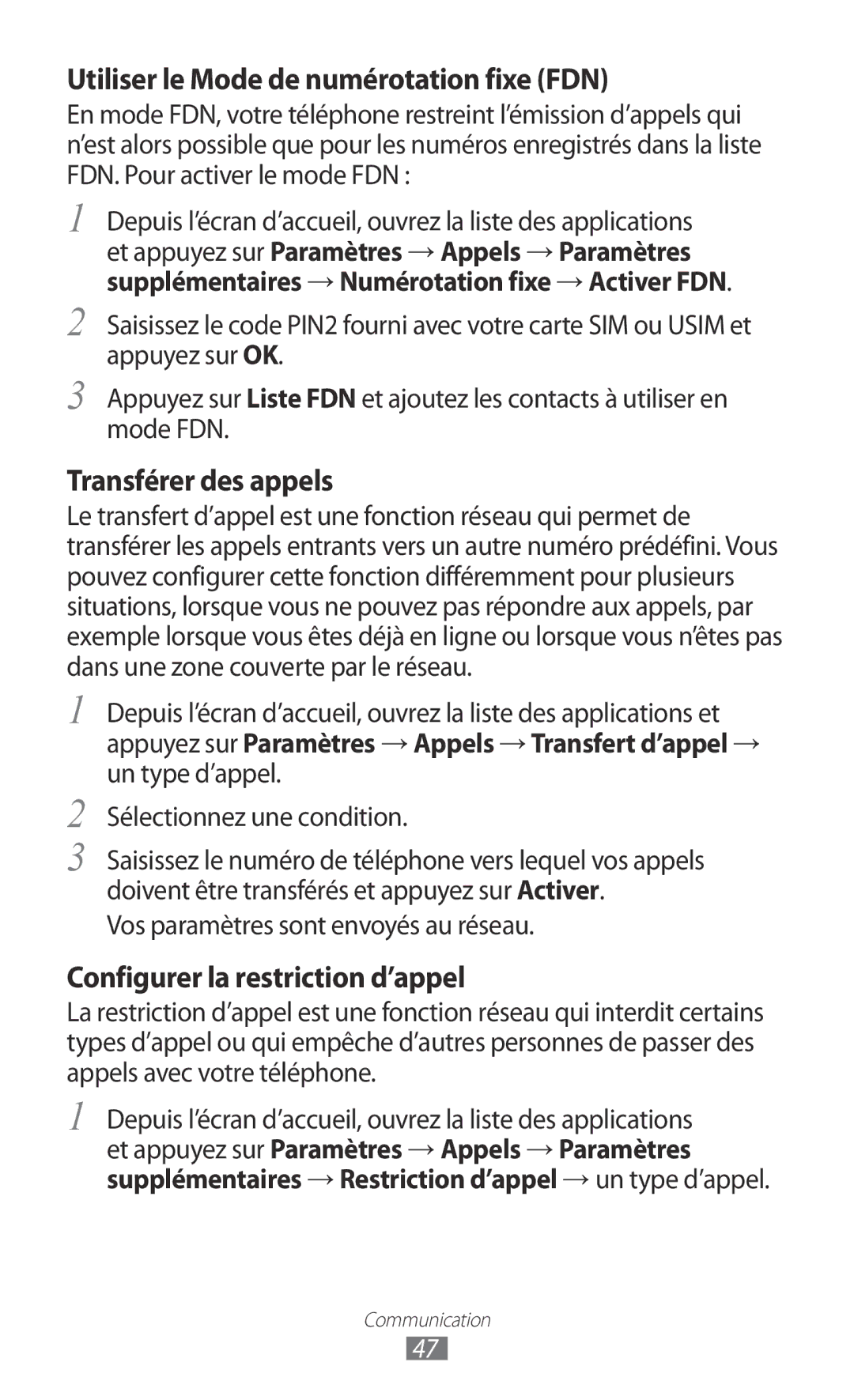 Samsung GT-I9100OIGXEF, GT-I9100LKGXEF Utiliser le Mode de numérotation fixe FDN, Vos paramètres sont envoyés au réseau 