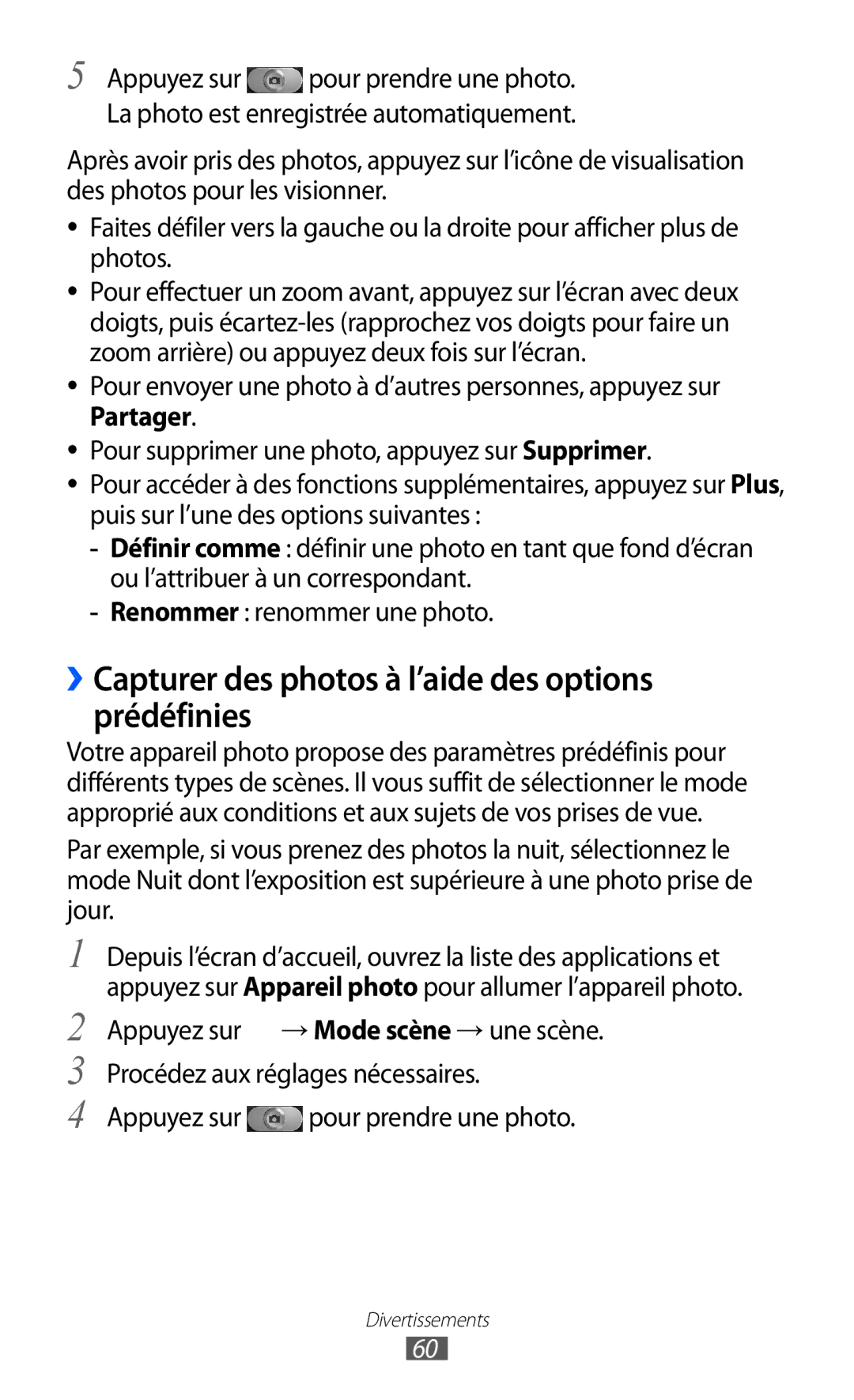 Samsung GT-I9100LKGXEF manual ››Capturer des photos à l’aide des options prédéfinies, Appuyez sur pour prendre une photo 