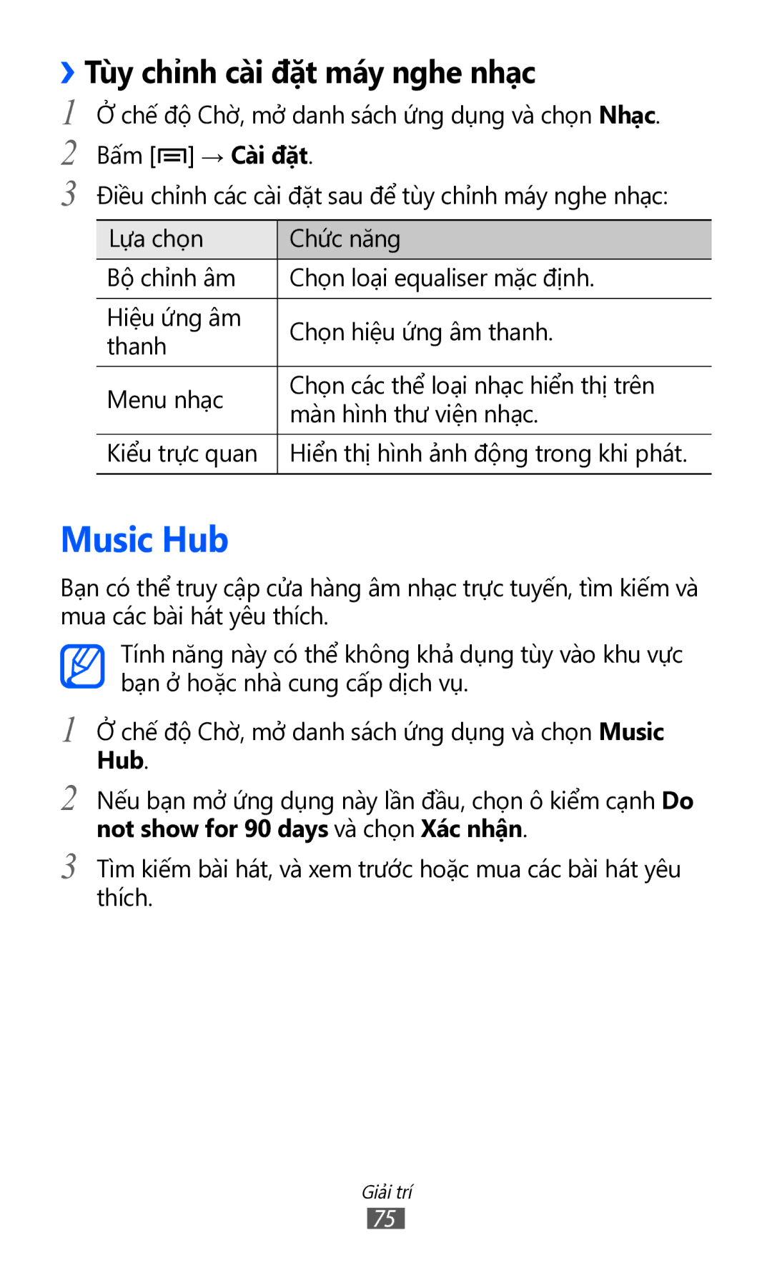 Samsung GT-I9100LKGXEV, GT-I9100LKGXXV, GT-I9100RWGXEV, GT-I9100RWGXXV manual Music Hub, ››Tùy chỉnh cài đặt máy nghe nhạc 