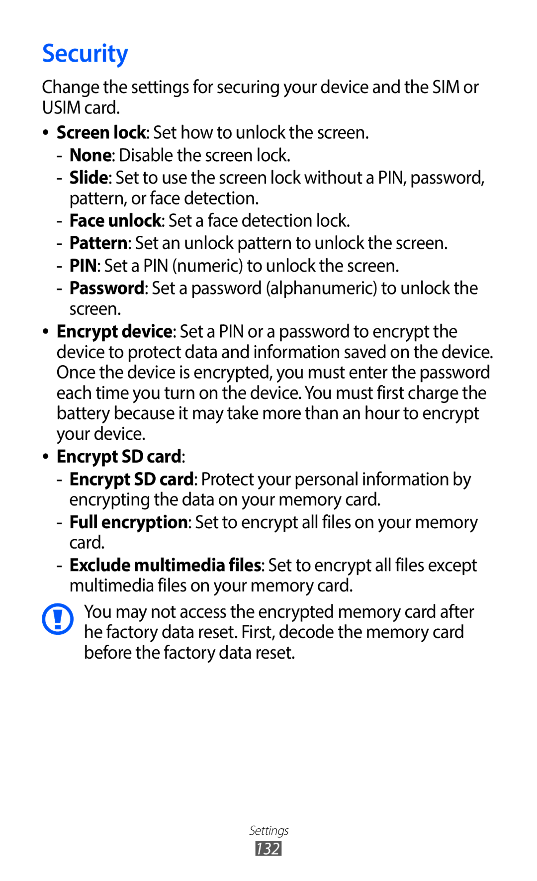 Samsung GT-I9100LKNITV, GT-I9100LKNFTM, GT-I9100RWNLPM, GT-I9100RWNBOG, GT-I9100LKNXEF manual Security, Encrypt SD card 