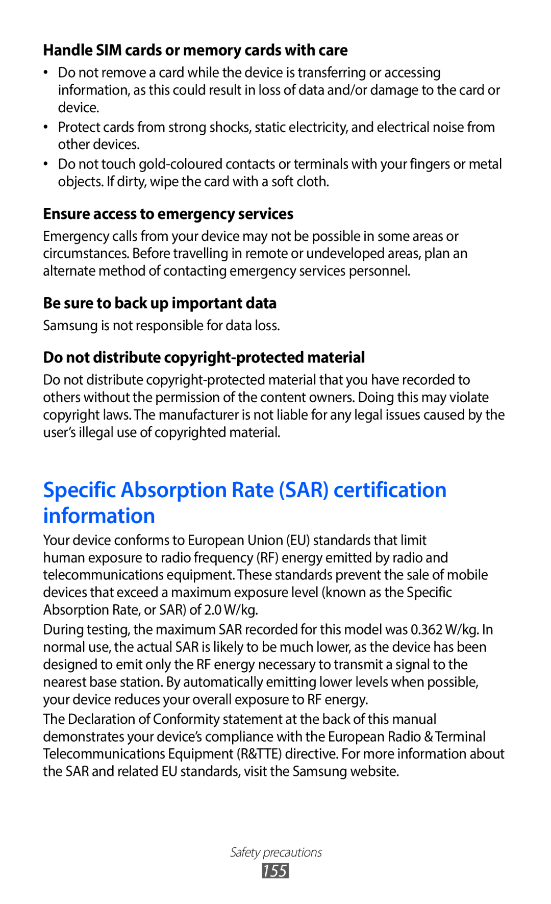 Samsung GT-I9100LKNNRJ, GT-I9100LKNFTM, GT-I9100RWNLPM manual Specific Absorption Rate SAR certification information 