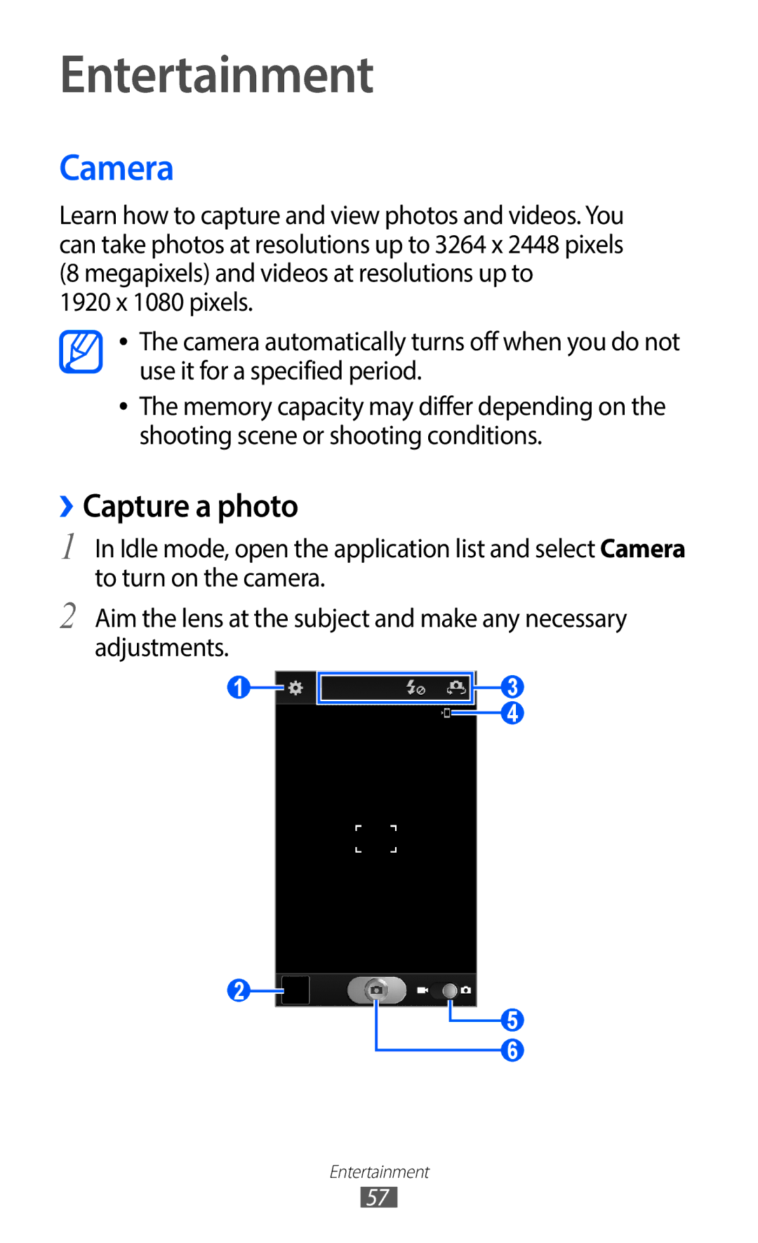 Samsung GT-I9100ZWNSFR, GT-I9100LKNFTM, GT-I9100RWNLPM, GT-I9100RWNBOG manual Entertainment, Camera, ››Capture a photo 