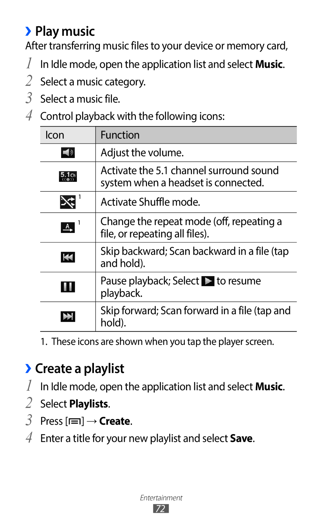 Samsung GT-I9100RWNLPM manual ››Play music, ››Create a playlist, Idle mode, open the application list and select Music 