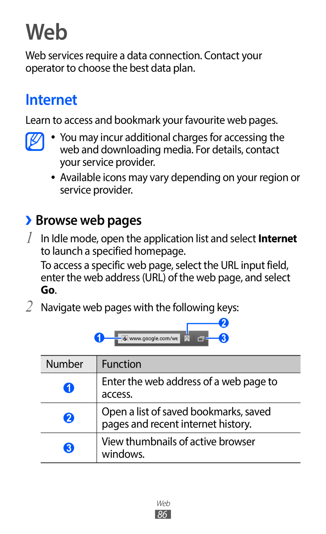 Samsung GT-I9100SWNTIM, GT-I9100LKNFTM manual Web, Internet, ››Browse web pages, View thumbnails of active browser windows 