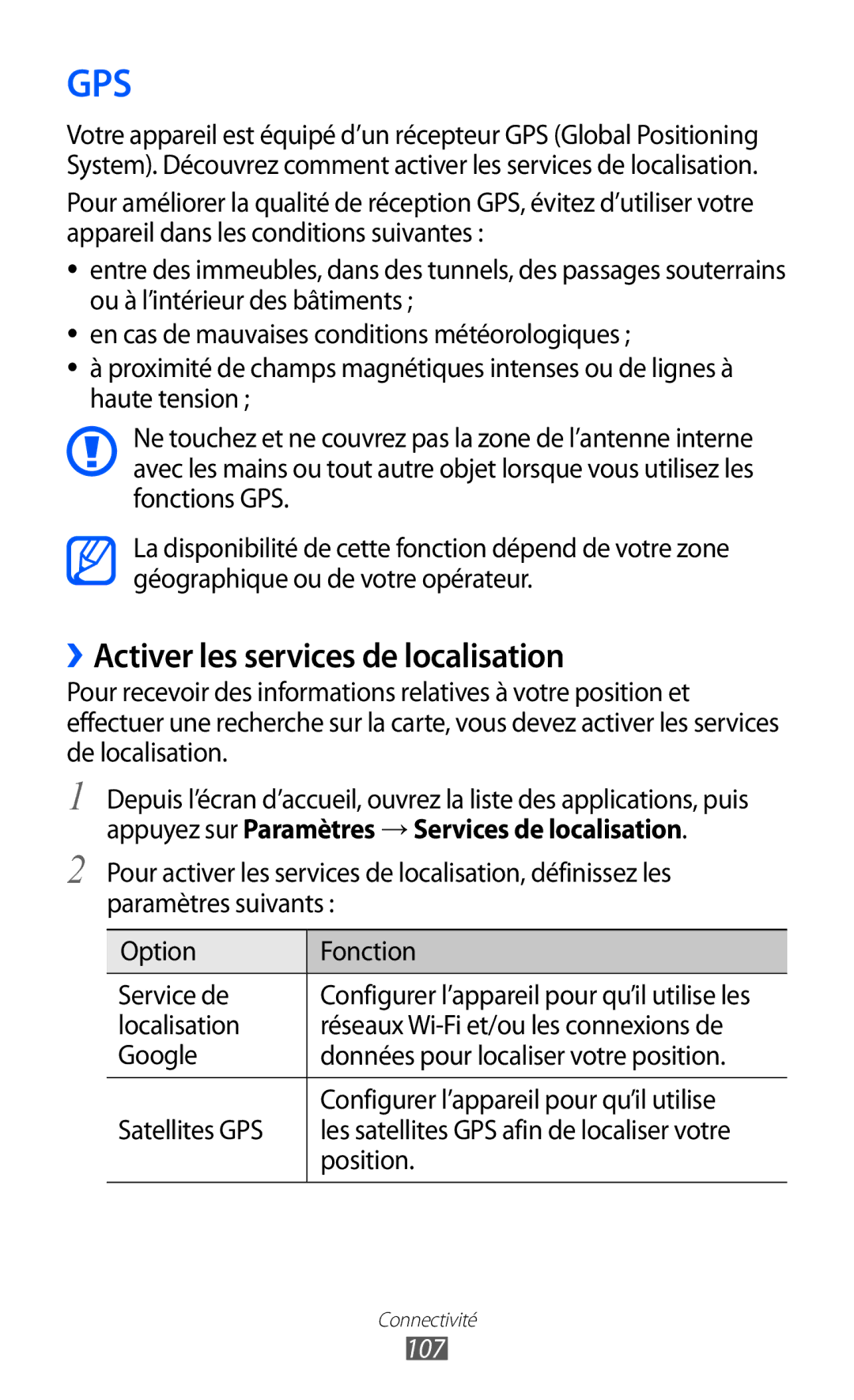 Samsung GT-I9100LKNXEF, GT-I9100LKNFTM, GT-I9100RWNLPM, GT-I9100RWNBOG ››Activer les services de localisation, Position, 107 