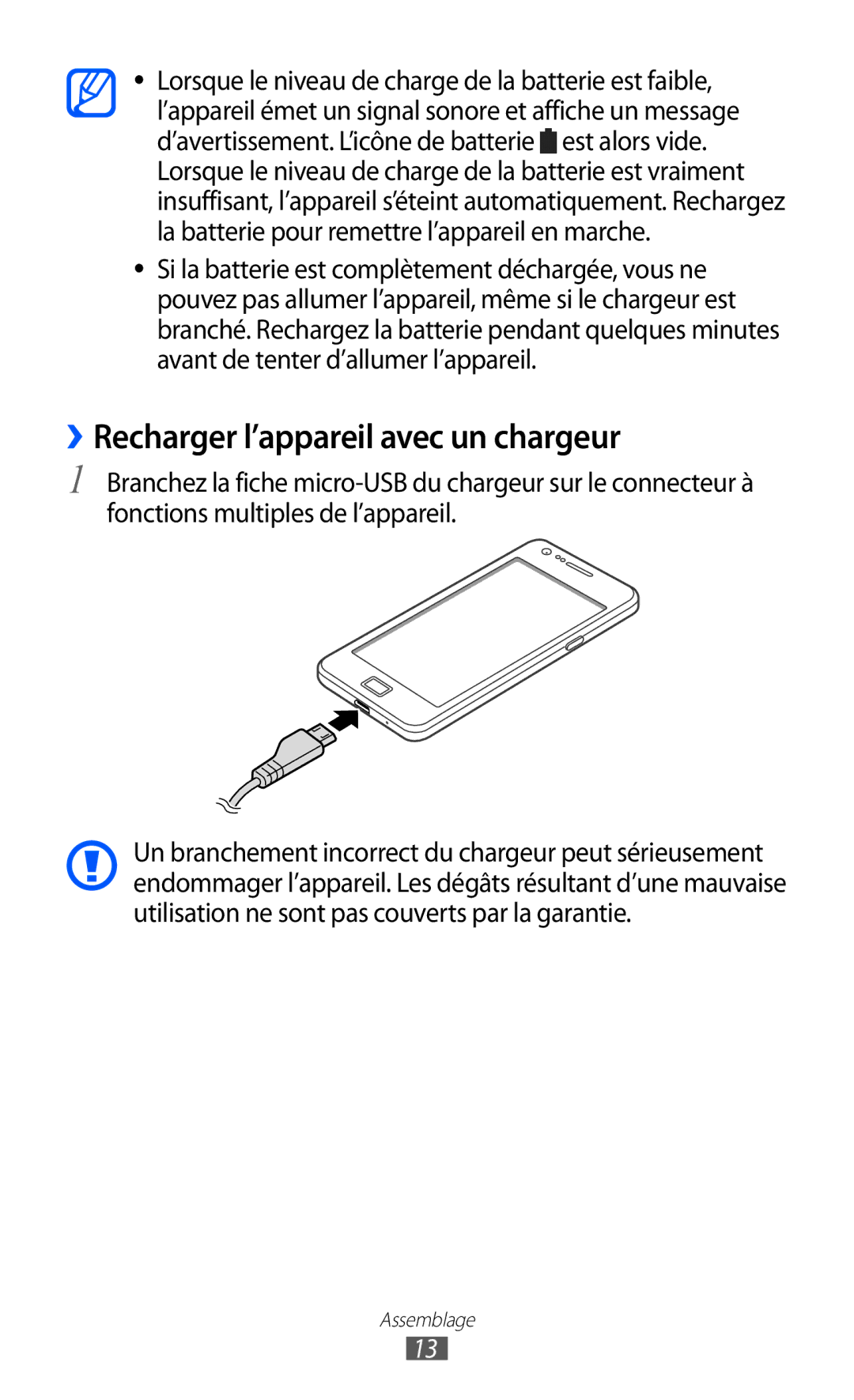 Samsung GT-I9100LKNFTM, GT-I9100RWNLPM, GT-I9100RWNBOG, GT-I9100LKNXEF manual ››Recharger l’appareil avec un chargeur 