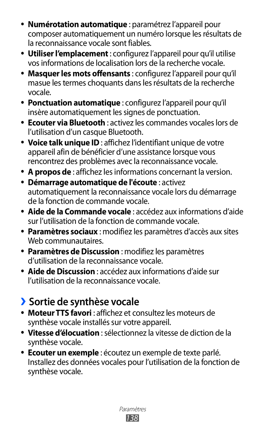 Samsung GT-I9100RWNSFR manual ››Sortie de synthèse vocale, Propos de affichez les informations concernant la version, 138 