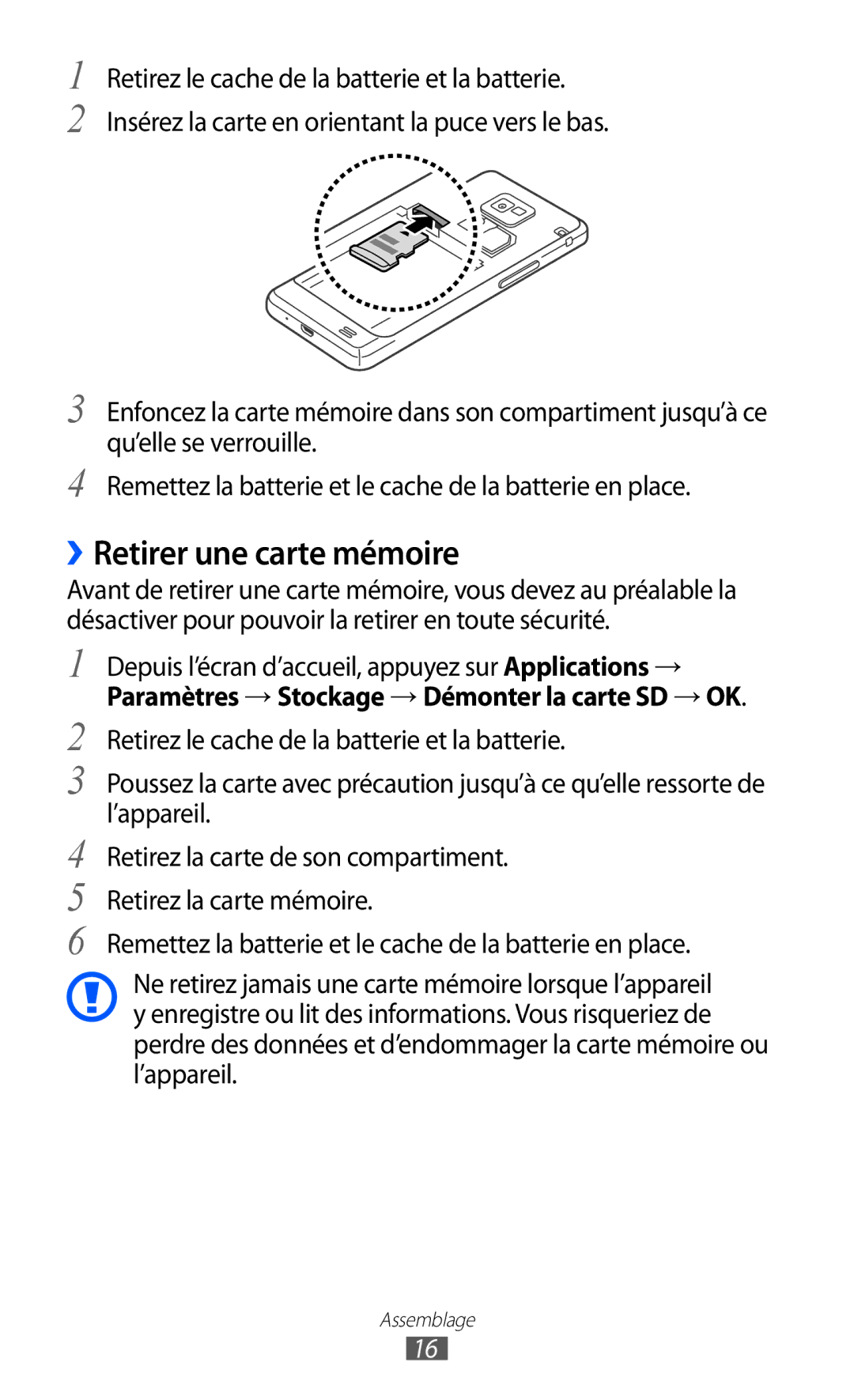 Samsung GT-I9100LKNXEF, GT-I9100LKNFTM, GT-I9100RWNLPM, GT-I9100RWNBOG, GT-I9100LKNBOG manual ››Retirer une carte mémoire 