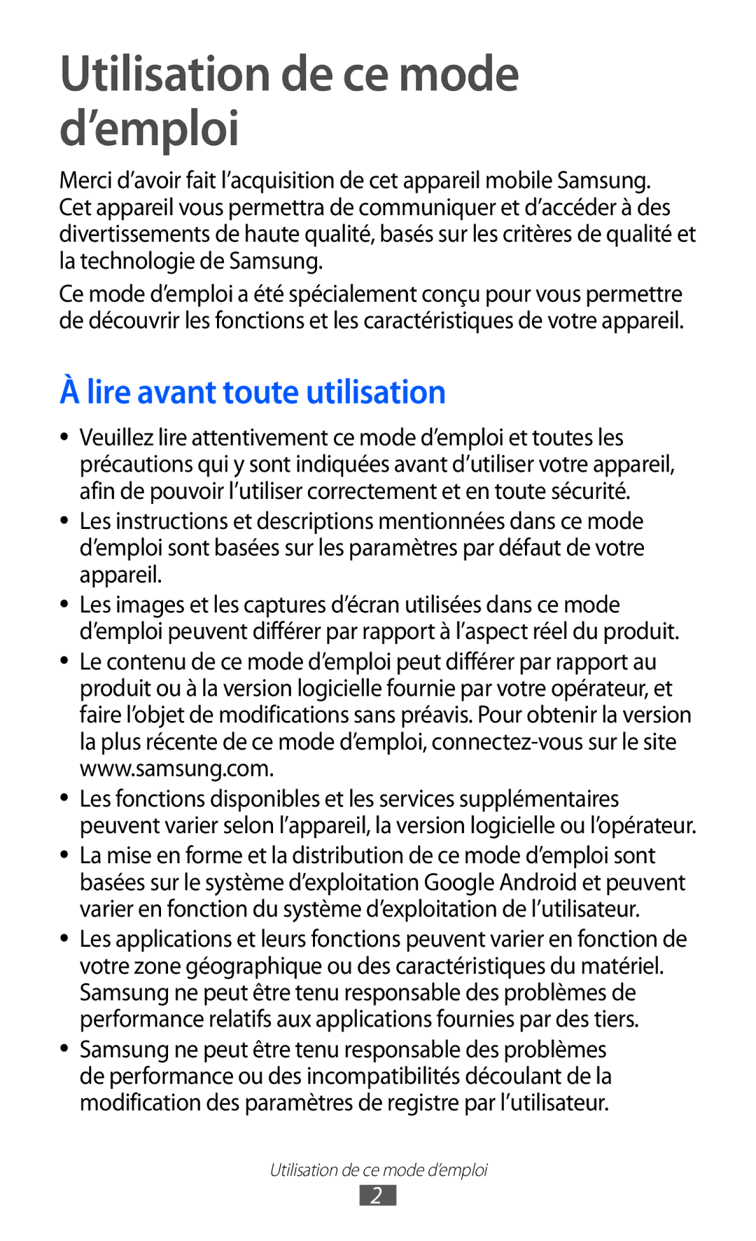 Samsung GT-I9100RWNBOG, GT-I9100LKNFTM, GT-I9100RWNLPM manual Utilisation de ce mode d’emploi, Lire avant toute utilisation 