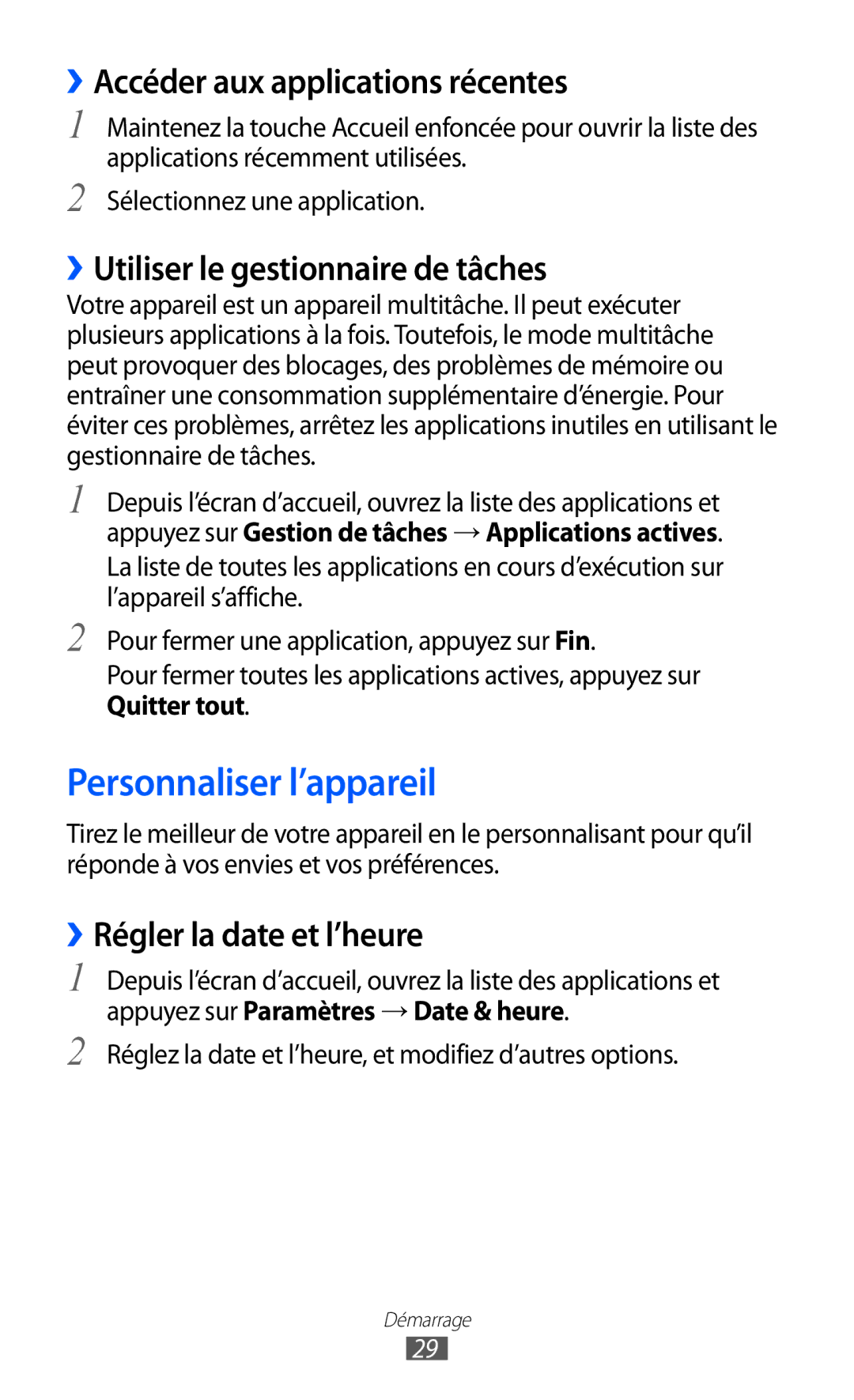 Samsung GT-I9100LKNXEF Personnaliser l’appareil, ››Accéder aux applications récentes, ››Utiliser le gestionnaire de tâches 