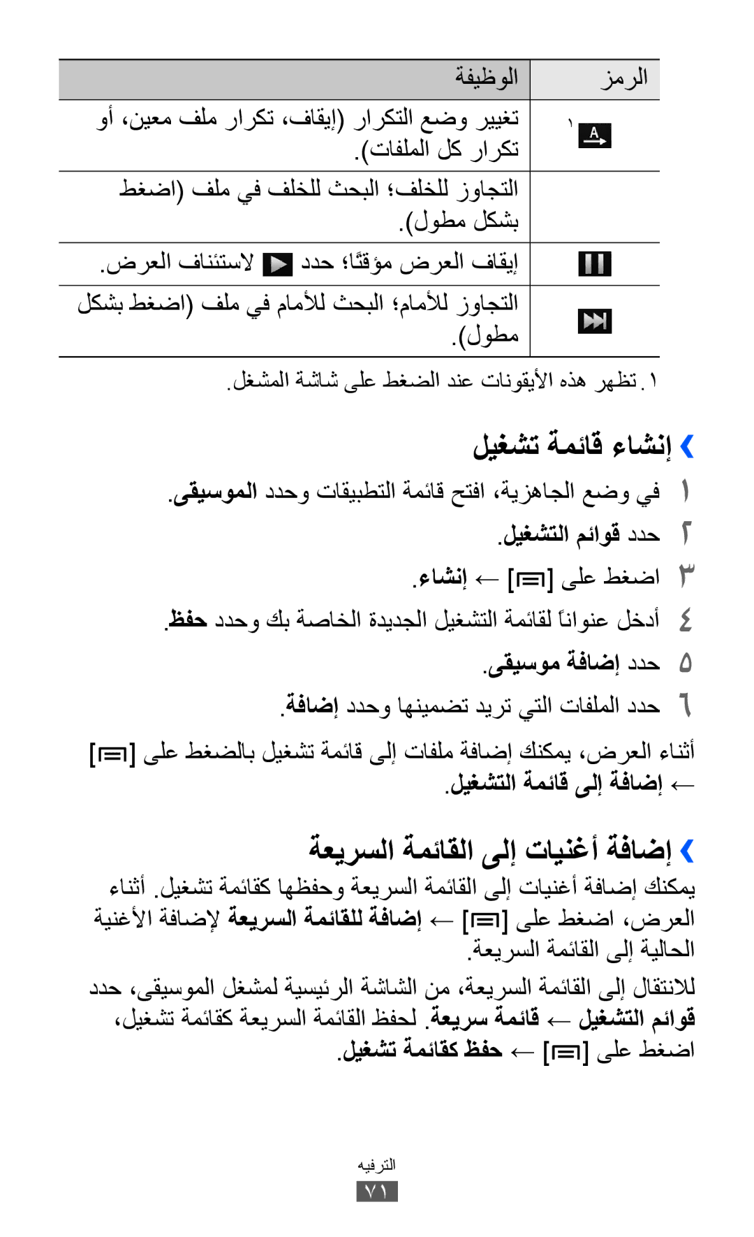 Samsung GT-I9100LKGPAK, GT-I9100LKWKSA, GT-I9100LKWXSG manual ليغشت ةمئاق ءاشنإ››, ةعيرسلا ةمئاقلا ىلإ تاينغأ ةفاضإ›› 