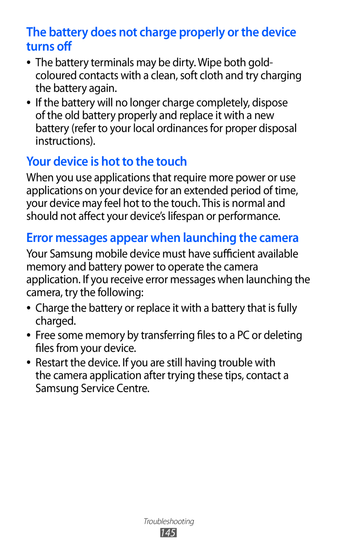 Samsung GT-I9100LKGKSA, GT-I9100LKWKSA, GT-I9100LKWXSG manual Battery does not charge properly or the device turns off 