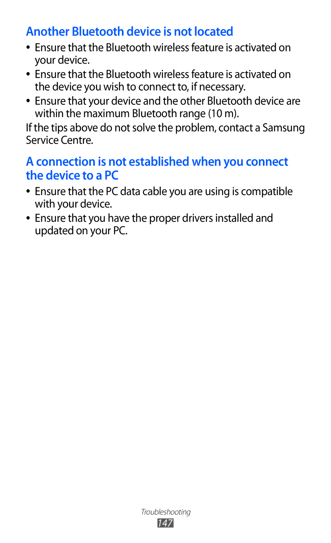 Samsung GT-I9100RWGEGY, GT-I9100LKWKSA, GT-I9100LKWXSG, GT-I9100OIGBTC manual Another Bluetooth device is not located 