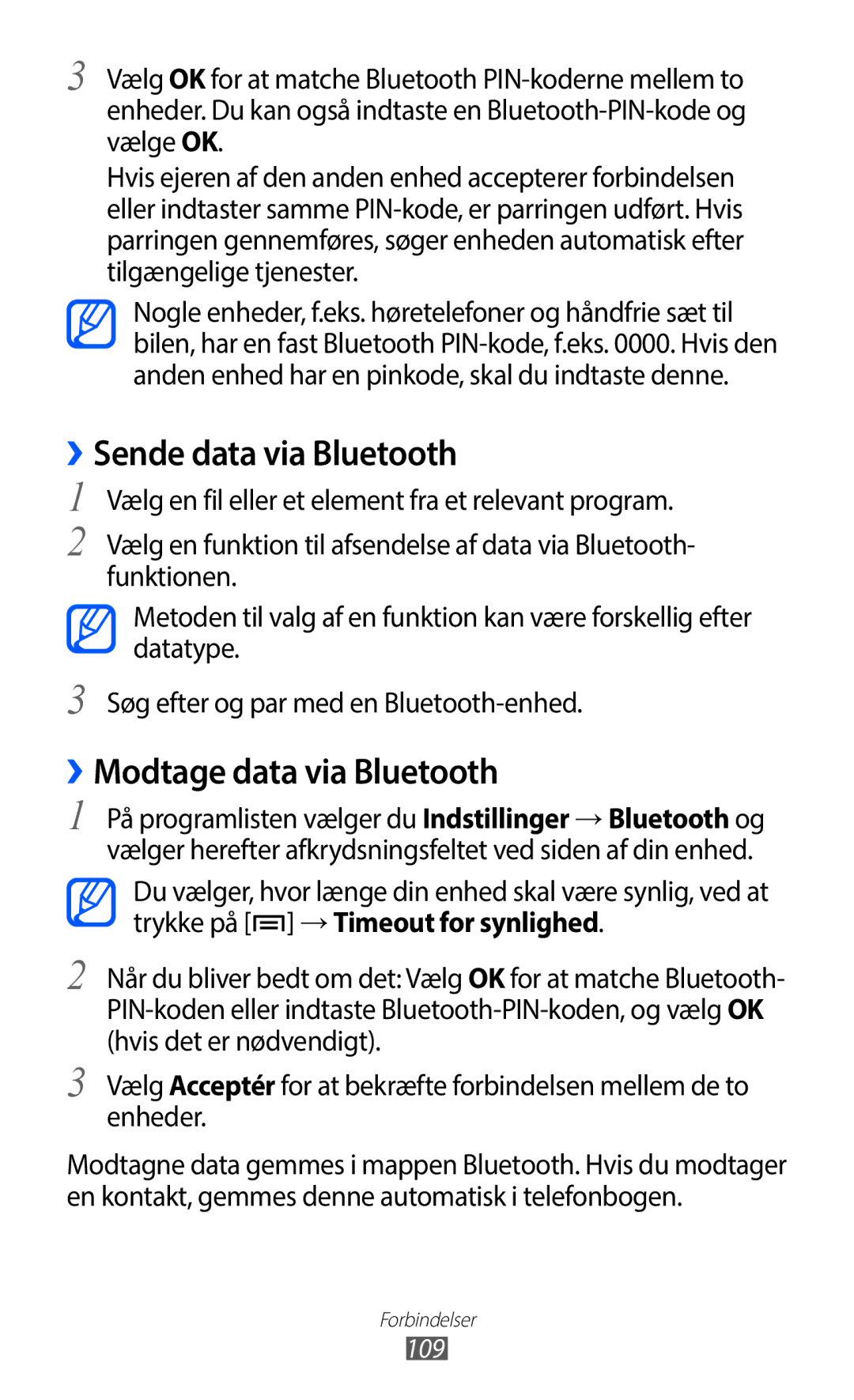 Samsung GT-I9100LKANEE, GT-I9100RWAHTD, GT-I9100RWANEE manual ››Sende data via Bluetooth, ››Modtage data via Bluetooth 