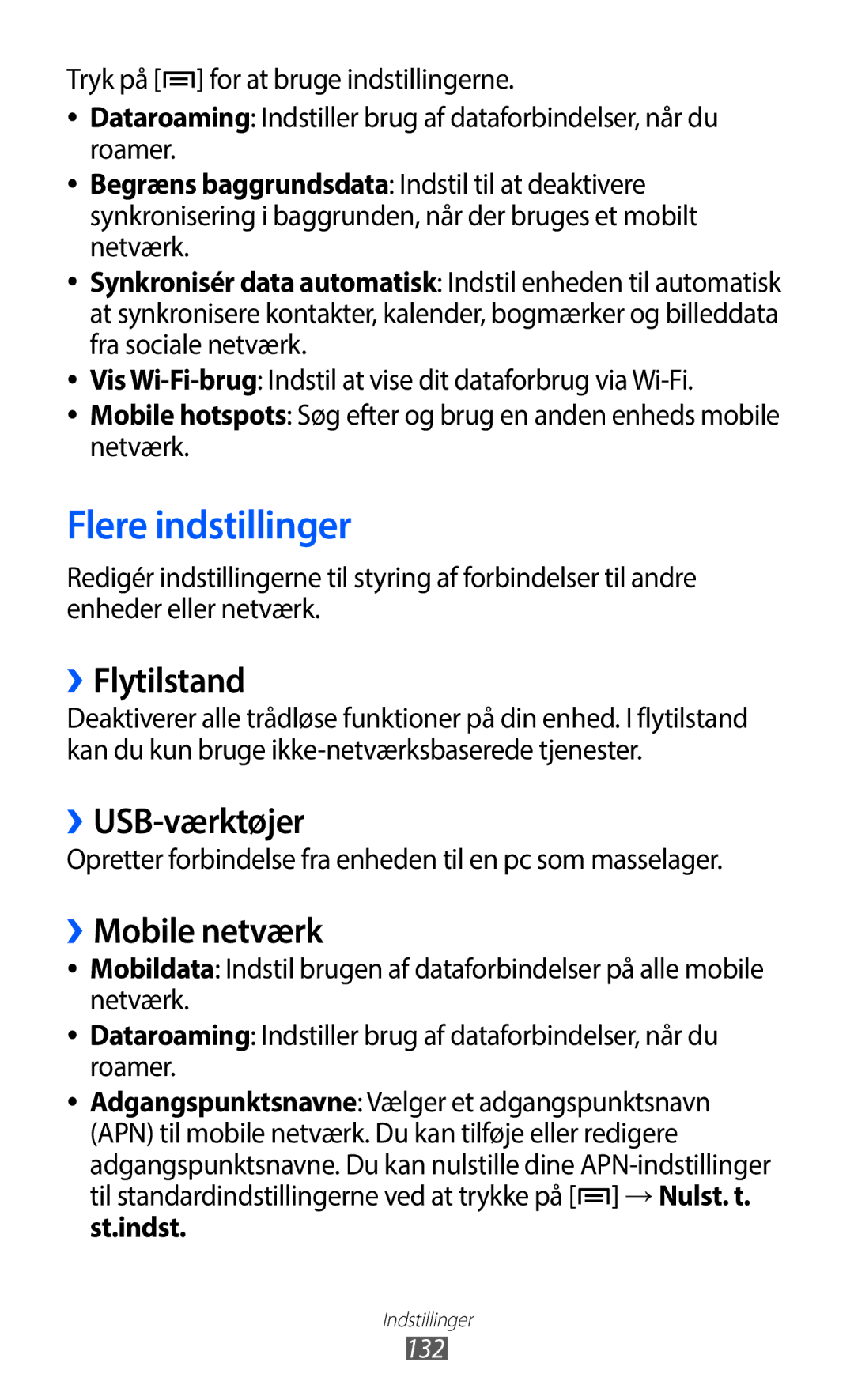 Samsung GT-I9100OIANEE, GT-I9100RWAHTD manual Flere indstillinger, ››Flytilstand, ››USB-værktøjer, ››Mobile netværk 