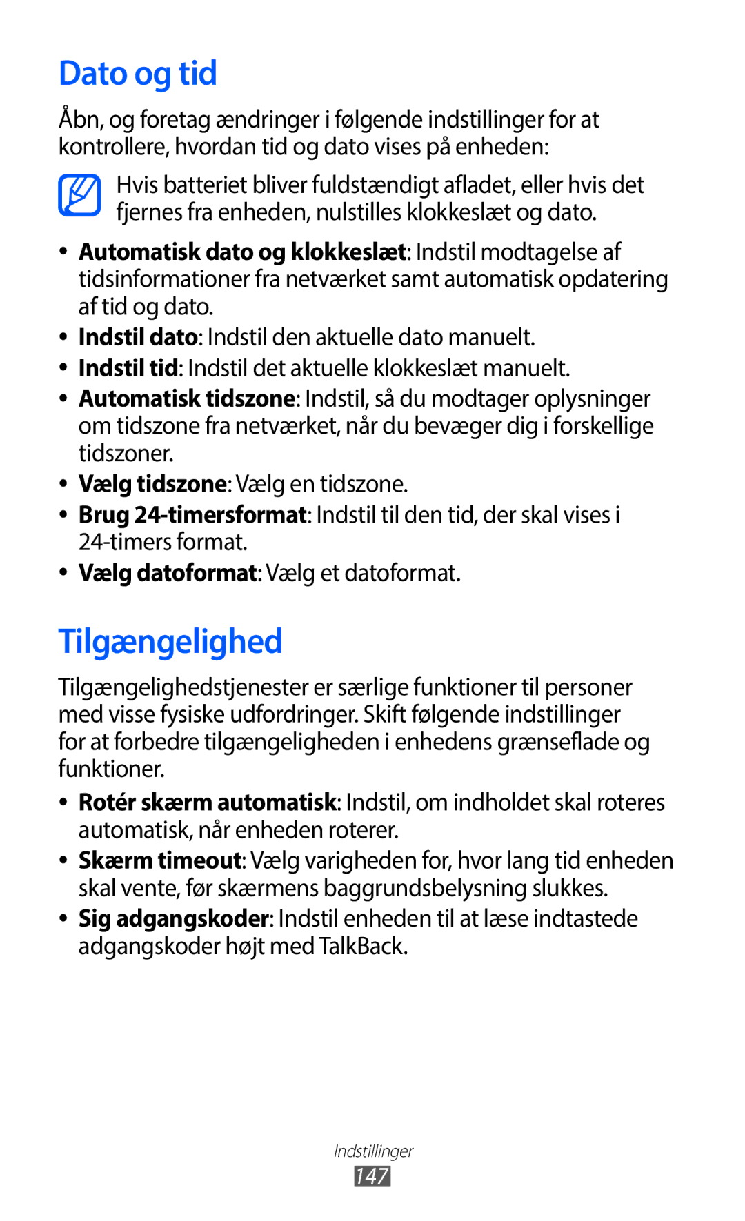 Samsung GT-I9100OIANEE, GT-I9100RWAHTD, GT-I9100RWANEE, GT-I9100LKAHTD, GT-I9100LKANEE manual Dato og tid, Tilgængelighed 