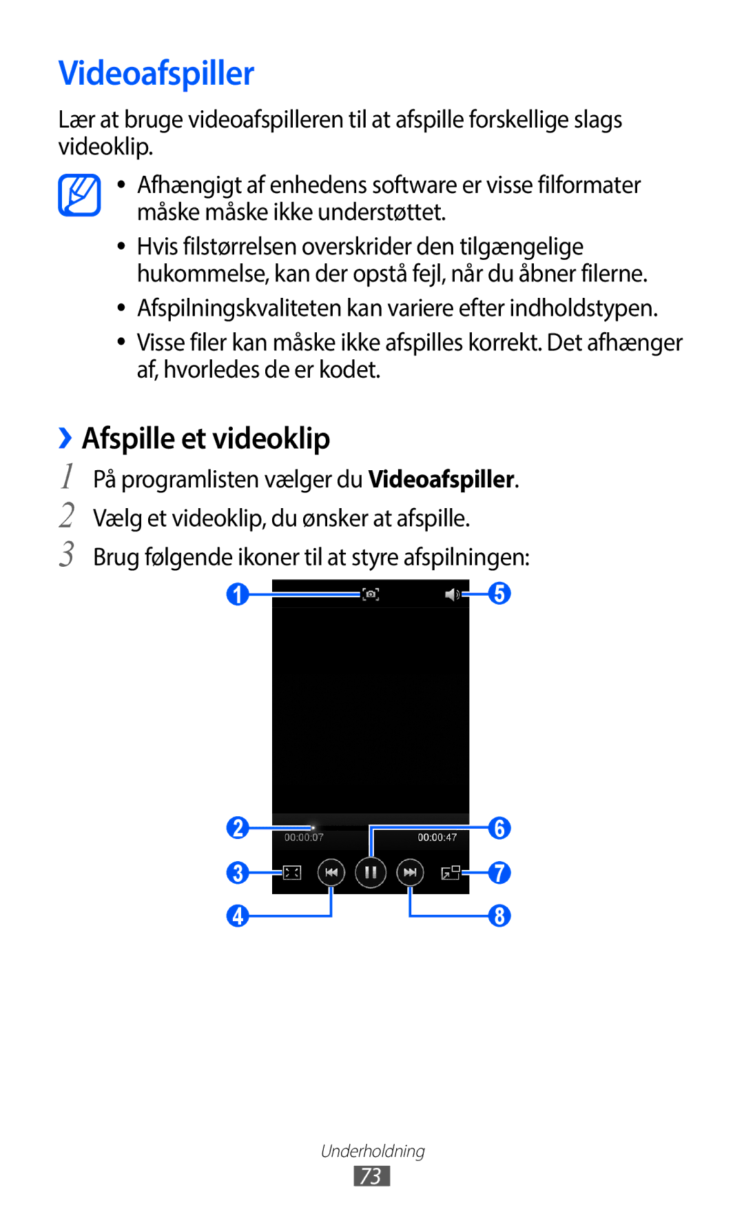 Samsung GT-I9100LKAHTD, GT-I9100RWAHTD, GT-I9100RWANEE, GT-I9100OIANEE manual Videoafspiller, ››Afspille et videoklip 