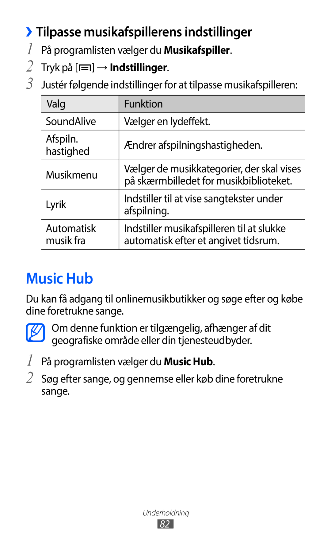 Samsung GT-I9100OIANEE, GT-I9100RWAHTD, GT-I9100RWANEE, GT-I9100LKAHTD Music Hub, ››Tilpasse musikafspillerens indstillinger 