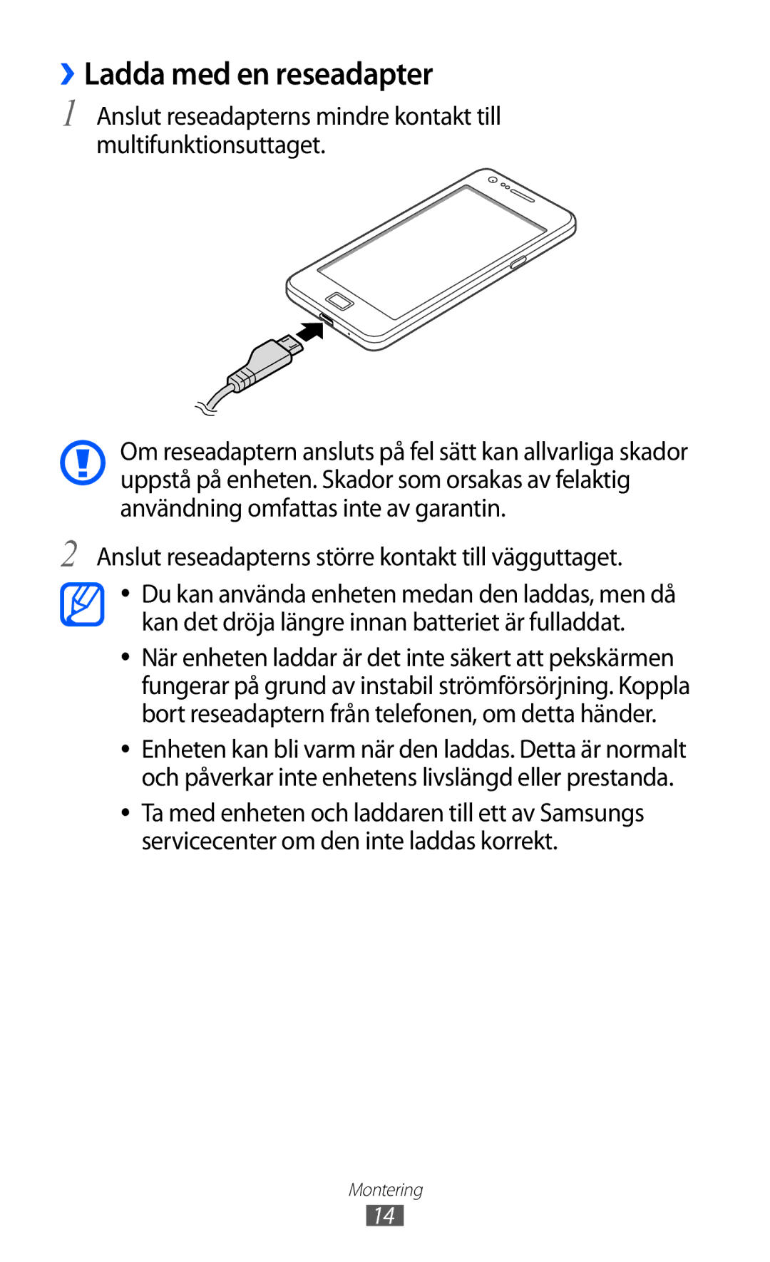 Samsung GT-I9100LKANEE, GT-I9100RWAHTD, GT-I9100RWANEE, GT-I9100OIANEE, GT-I9100LKAHTD manual ››Ladda med en reseadapter 