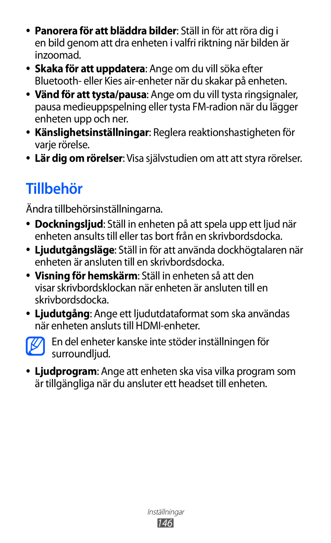 Samsung GT-I9100RWANEE, GT-I9100RWAHTD, GT-I9100OIANEE, GT-I9100LKAHTD manual Tillbehör, Ändra tillbehörsinställningarna 