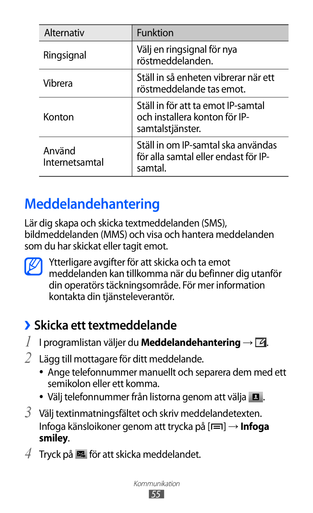 Samsung GT-I9100RWAHTD, GT-I9100RWANEE, GT-I9100OIANEE, GT-I9100LKAHTD manual Meddelandehantering, ››Skicka ett textmeddelande 