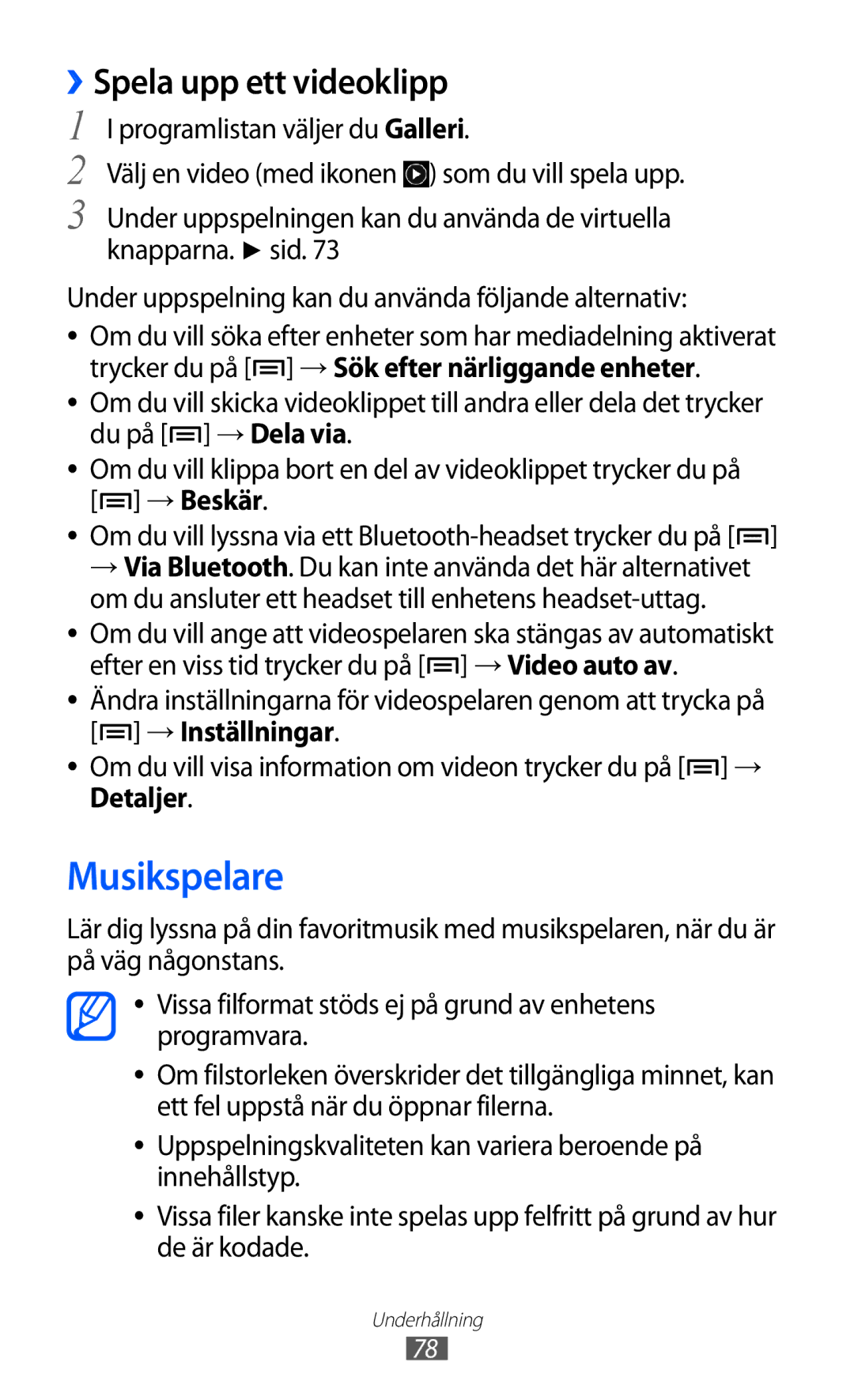 Samsung GT-I9100LKAHTD, GT-I9100RWAHTD manual Musikspelare, Om du vill lyssna via ett Bluetooth-headset trycker du på 