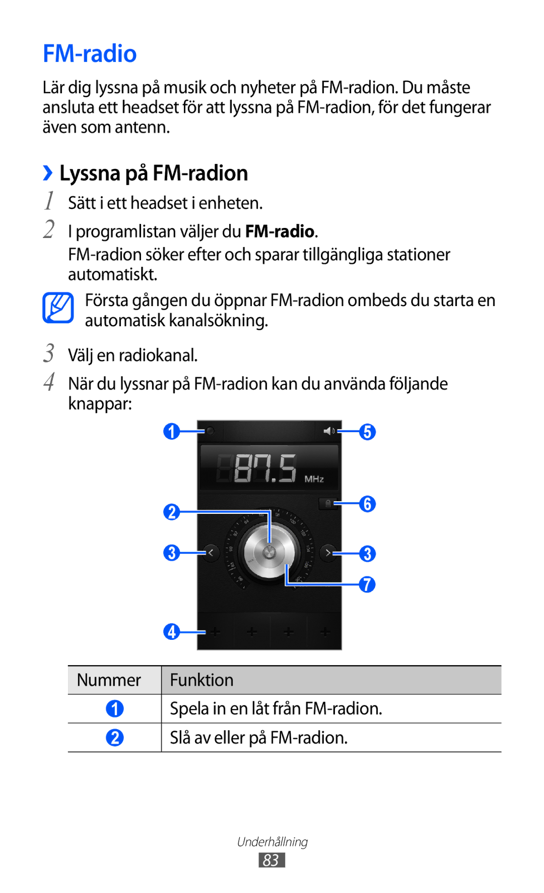 Samsung GT-I9100LKAHTD, GT-I9100RWAHTD, GT-I9100RWANEE, GT-I9100OIANEE, GT-I9100LKANEE manual ››Lyssna på FM-radion 