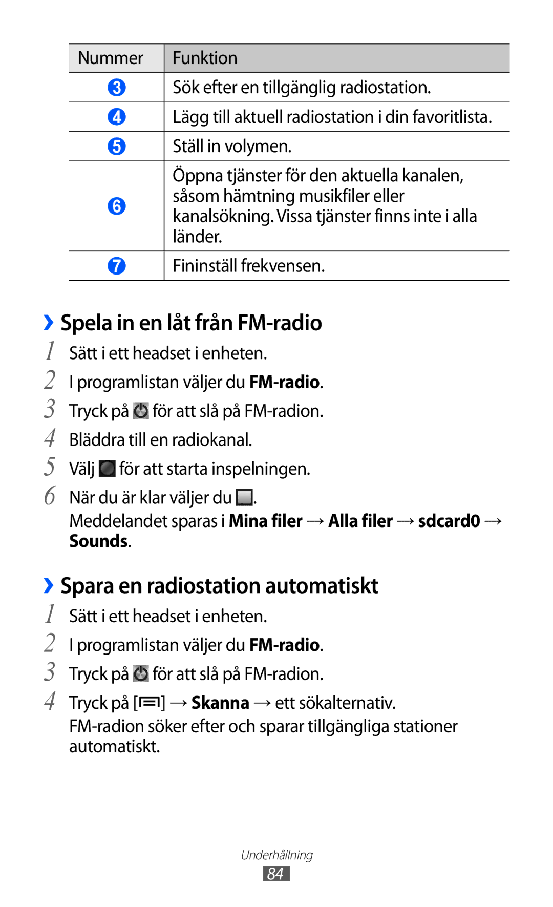 Samsung GT-I9100LKANEE ››Spela in en låt från FM-radio, ››Spara en radiostation automatiskt, Sätt i ett headset i enheten 