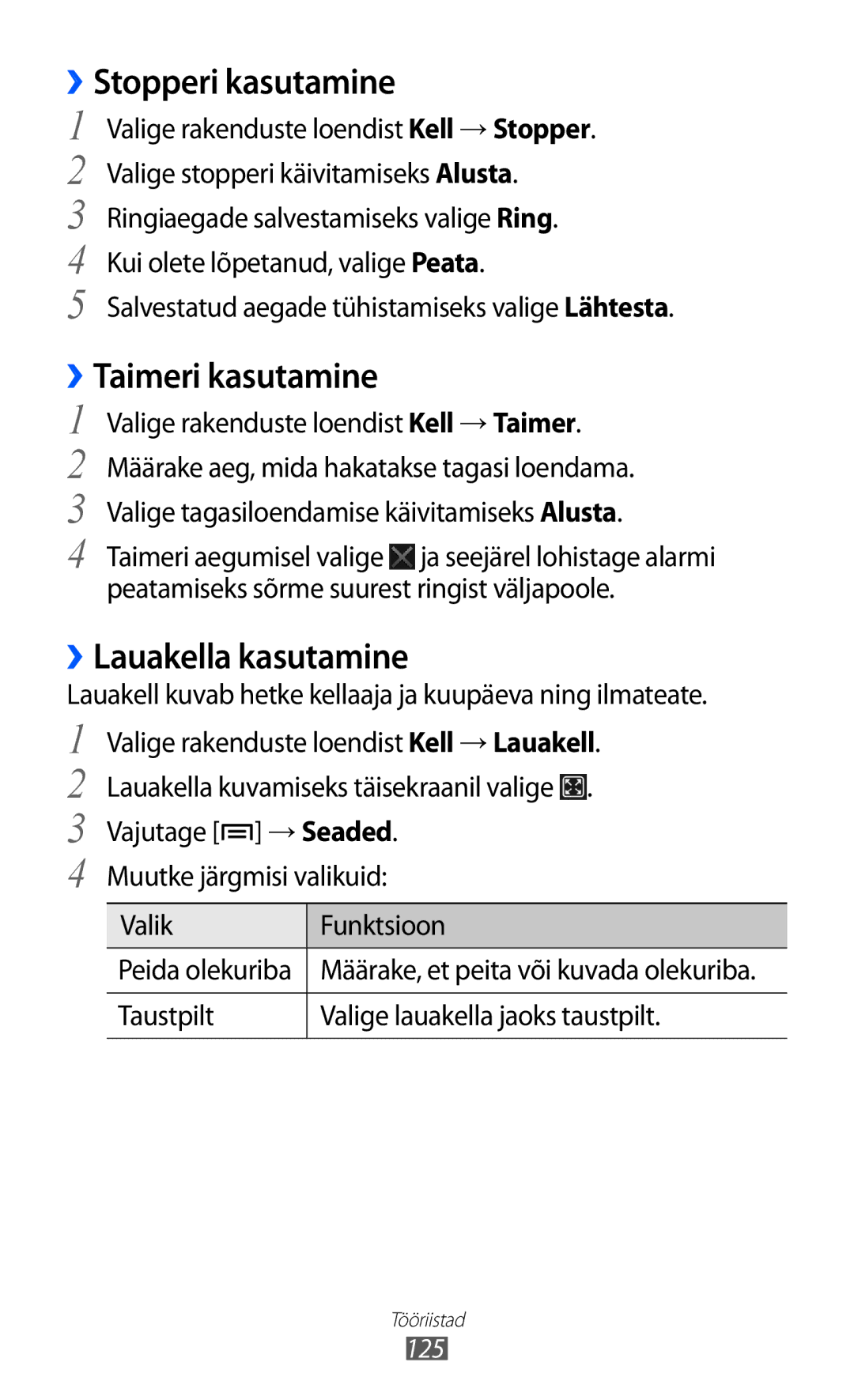 Samsung GT-I9100LKASEB, GT-I9100RWASEB, GT-I9100OIASEB ››Stopperi kasutamine, ››Taimeri kasutamine, ››Lauakella kasutamine 