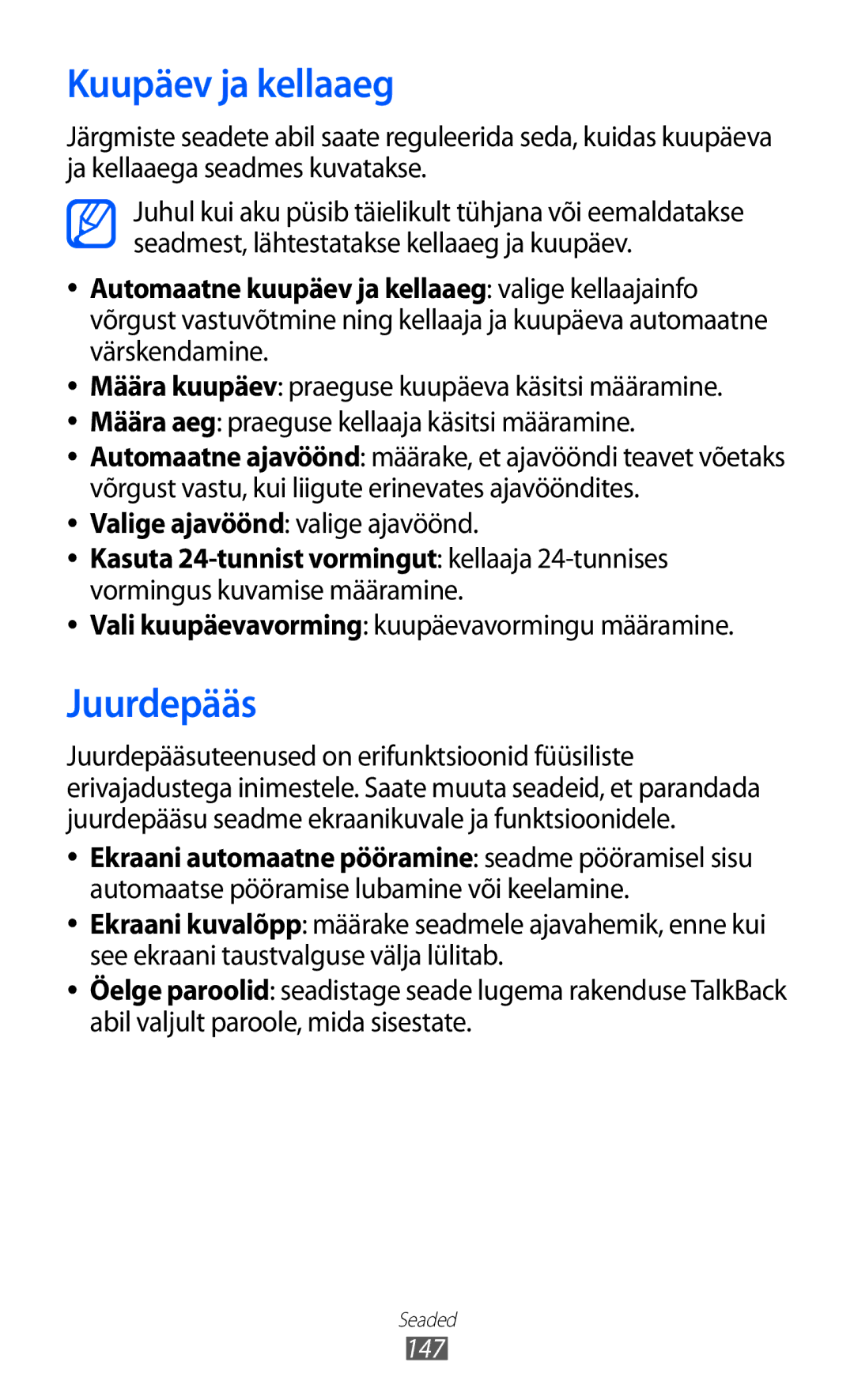 Samsung GT-I9100RWASEB, GT-I9100OIASEB, GT-I9100LKASEB Kuupäev ja kellaaeg, Juurdepääs, Valige ajavöönd valige ajavöönd 