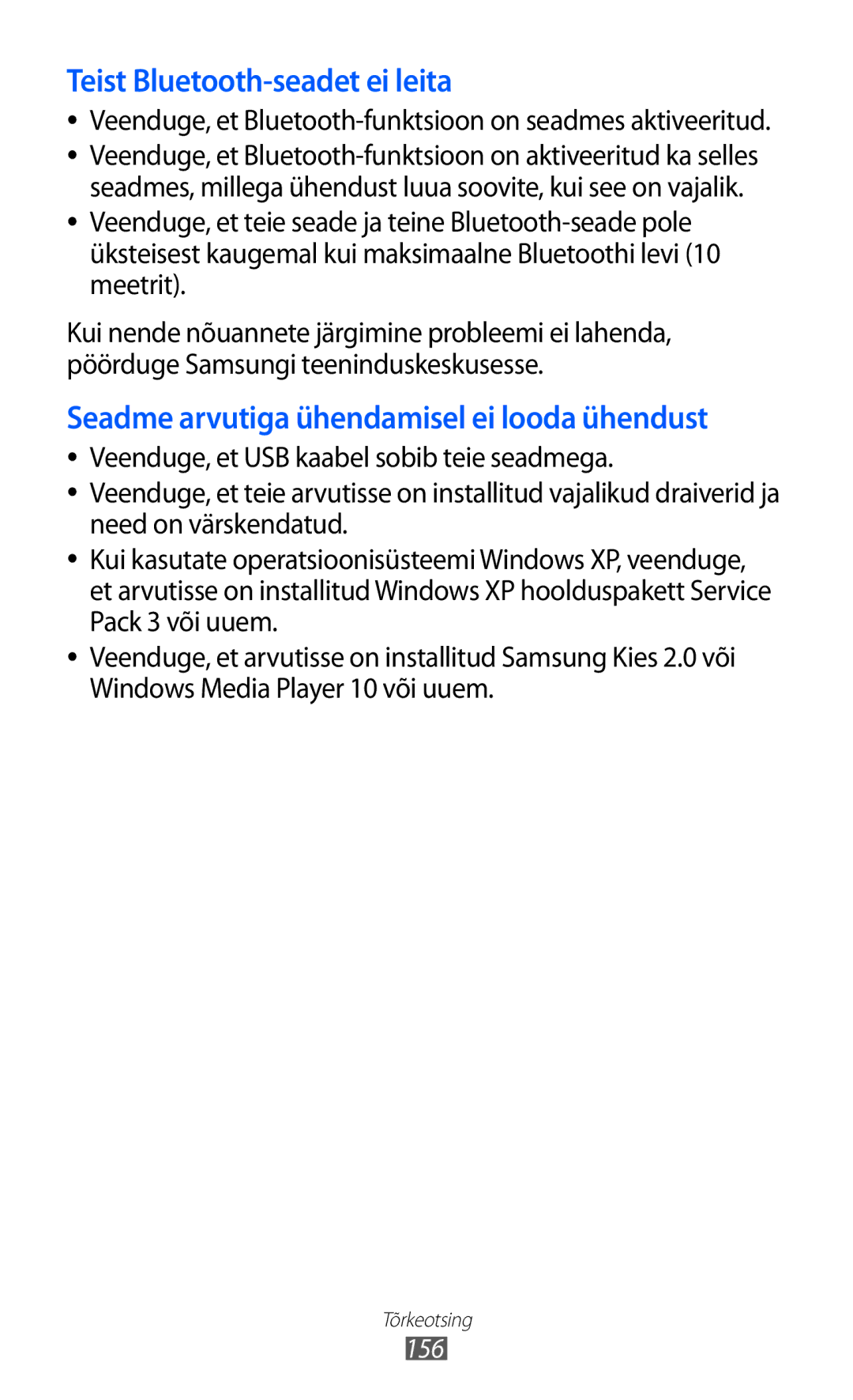 Samsung GT-I9100RWASEB, GT-I9100OIASEB, GT-I9100LKASEB manual Teist Bluetooth-seadet ei leita 