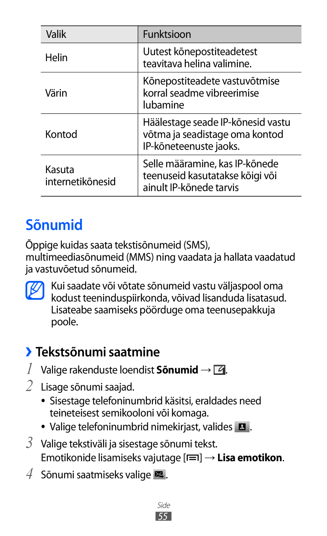 Samsung GT-I9100OIASEB, GT-I9100RWASEB, GT-I9100LKASEB manual Sõnumid, ››Tekstsõnumi saatmine 