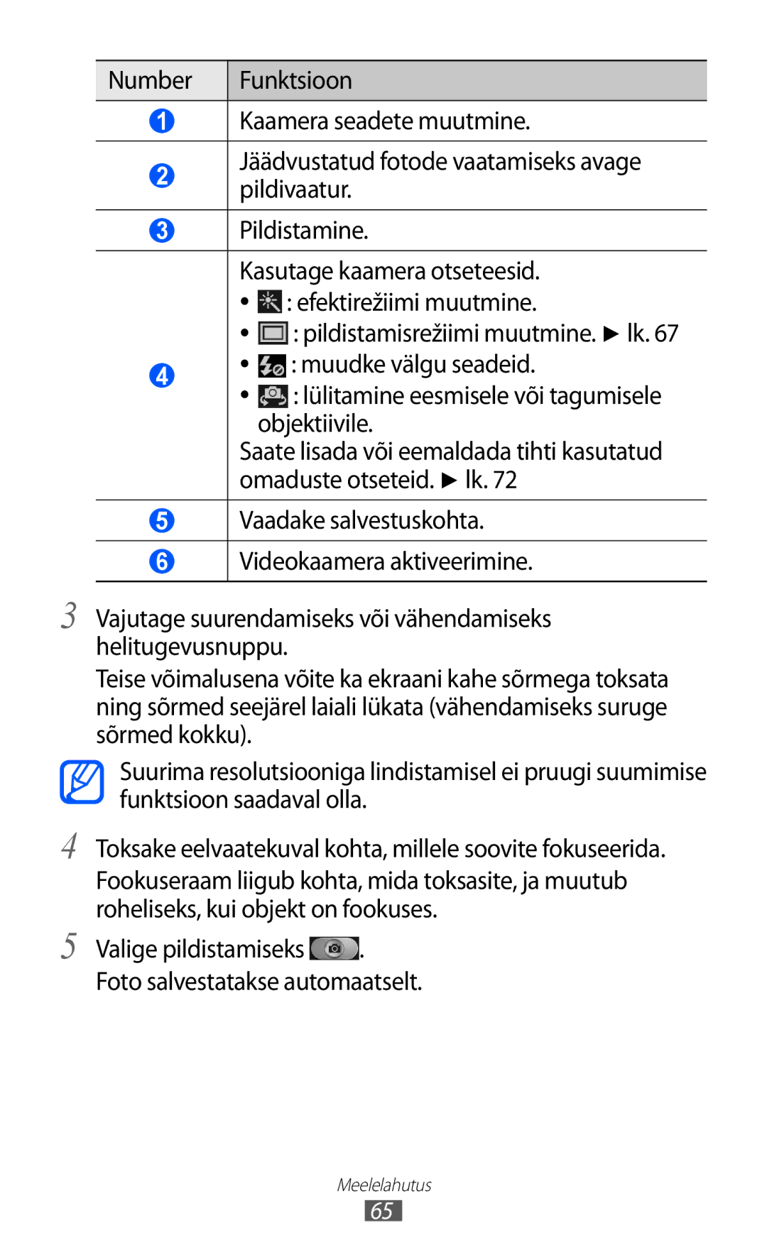 Samsung GT-I9100LKASEB, GT-I9100RWASEB, GT-I9100OIASEB manual Valige pildistamiseks . Foto salvestatakse automaatselt 