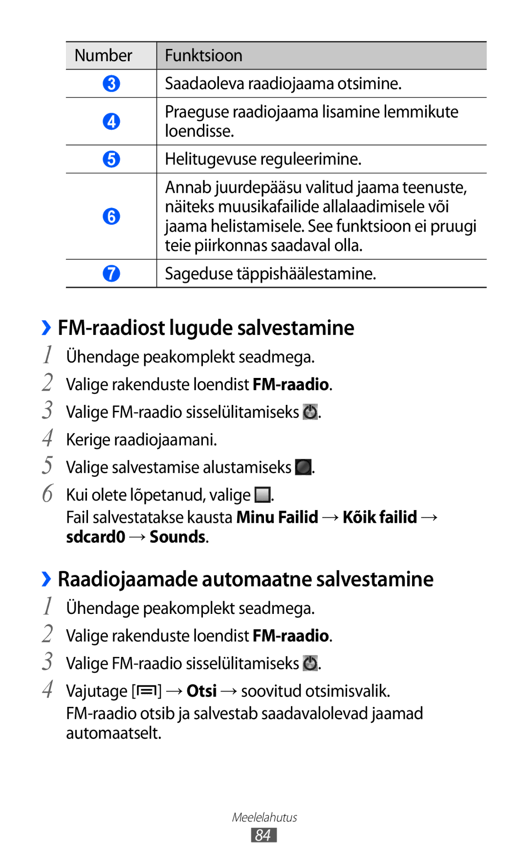 Samsung GT-I9100RWASEB manual ››FM-raadiost lugude salvestamine, ››Raadiojaamade automaatne salvestamine, Sdcard0 →Sounds 