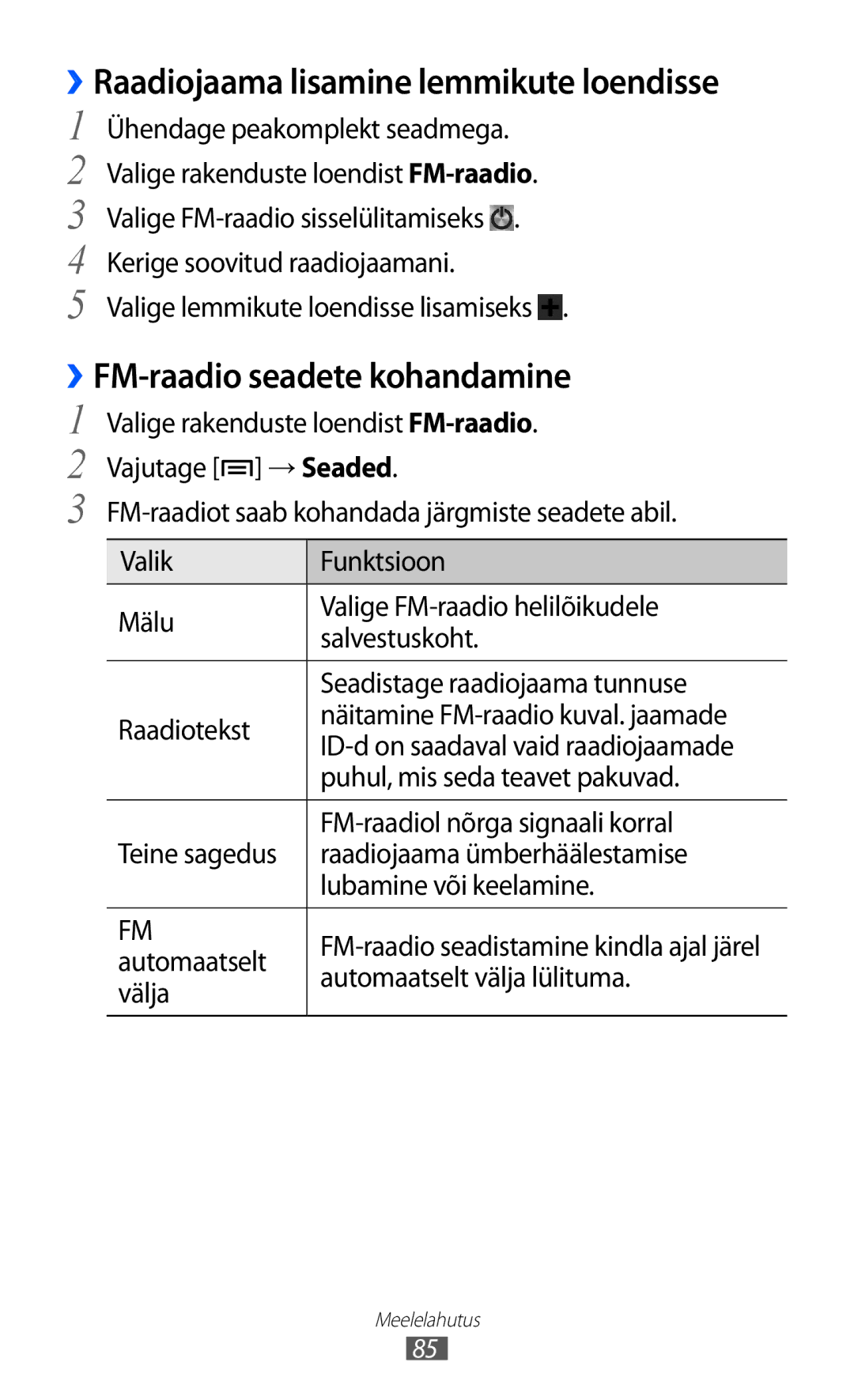 Samsung GT-I9100OIASEB ››FM-raadio seadete kohandamine, Puhul, mis seda teavet pakuvad, FM-raadiol nõrga signaali korral 